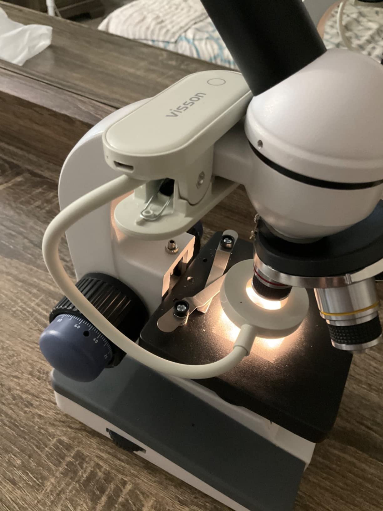AmScope Compound Monocular Microscope M150C-PS25, 40X-1000X Magnification with WF10X and WF25X Eyepieces, LED Illumination, Brightfield, Single-Lens Condenser + Set of 25 Prepared Sample Slides customer photo 2