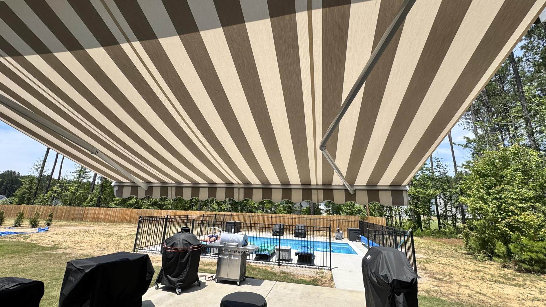 Awntech Luxury Series 10'x8' Electric Retractable Awning, Premium Quality Fully Assembled UV+ Sun Shade Canopy, Brick Red Stripes, EA1008-A430H2 customer photo 1