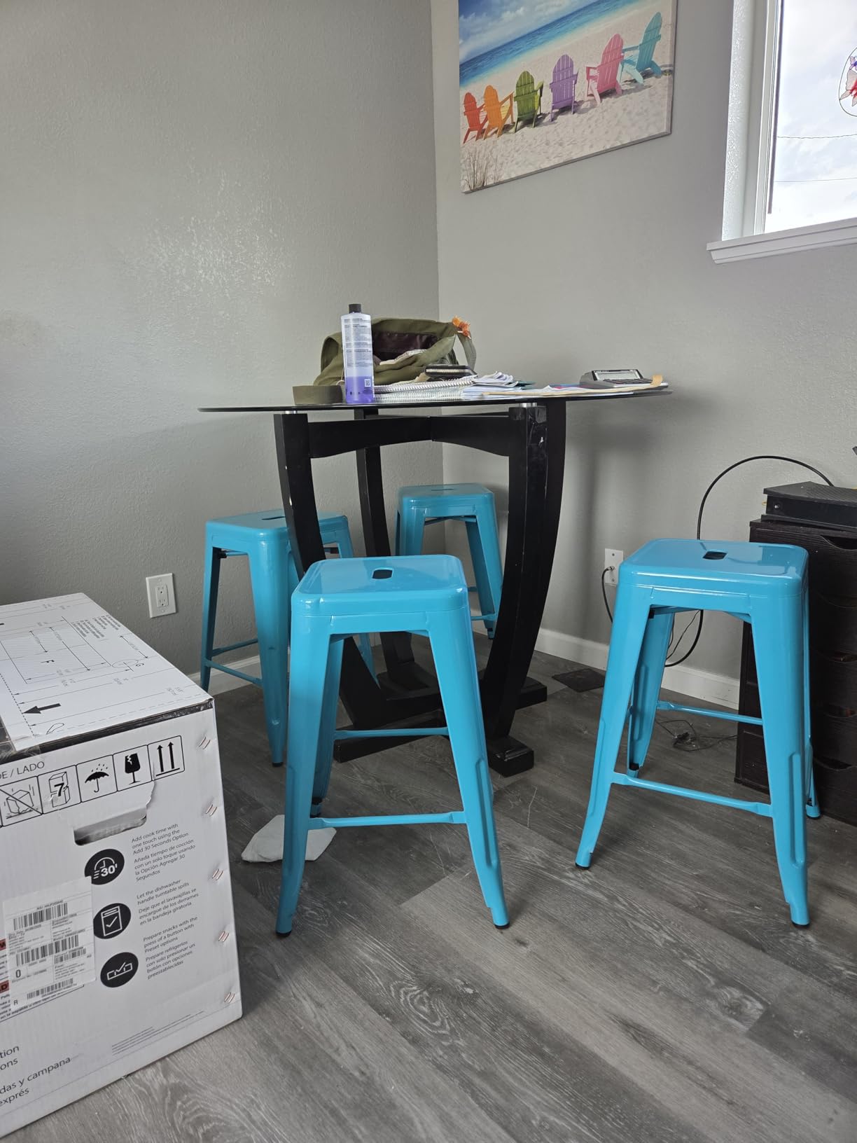 Flash Furniture 30 in Indoor/Outdoor Backless Barstool, Blue, 4-Pack | Commercial Grade, Indoor/Outdoor Use customer photo 1