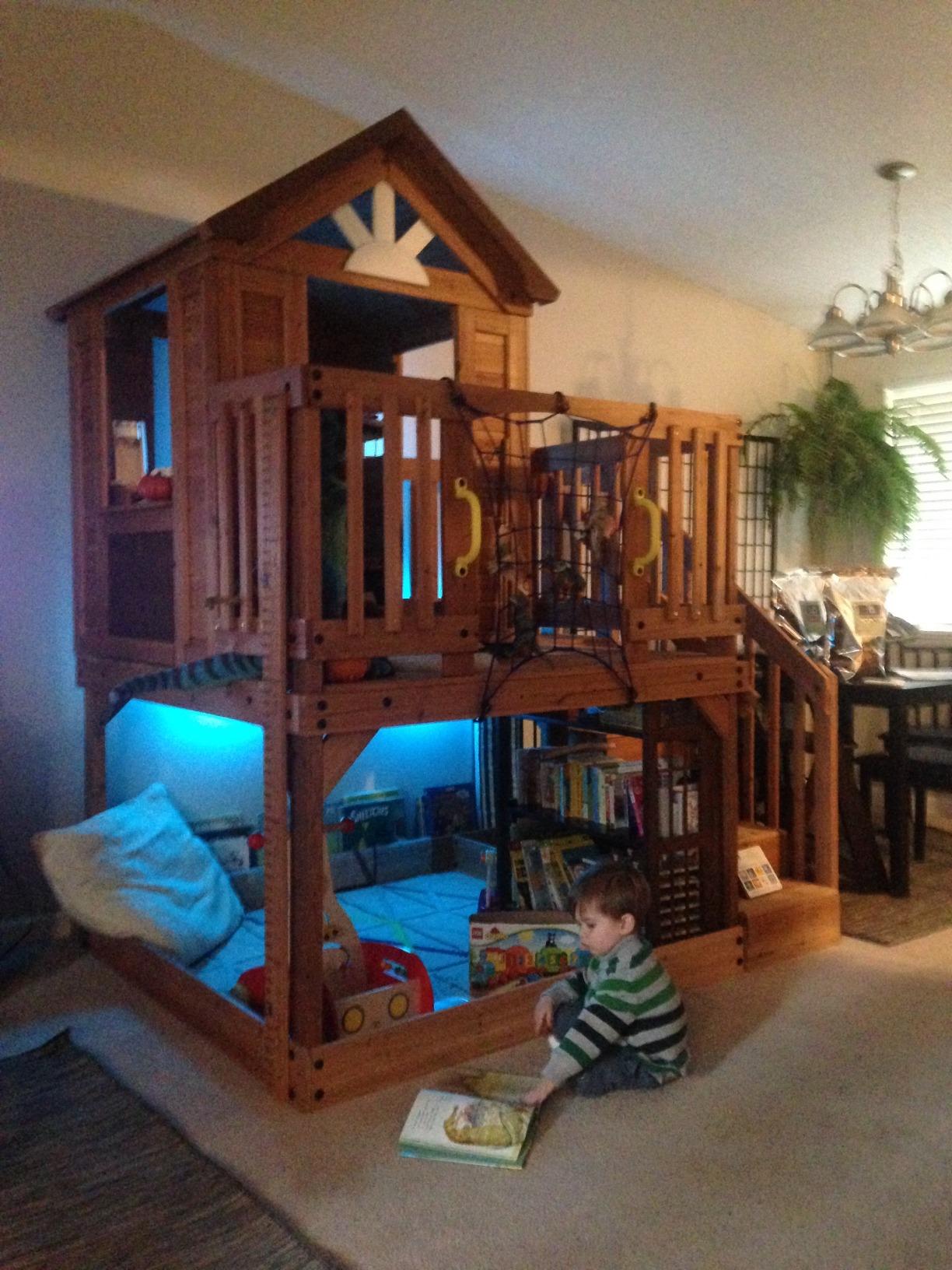 Backyard Discovery Scenic Heights Elevated Cedar Wooden Kids Playhouse with Play Kitchen, Wrap-Around Deck, Toy Storage Bench, Saloon-Style Doors, Ladder, Stairs, and Growth Chart for Outdoor Play customer photo 1