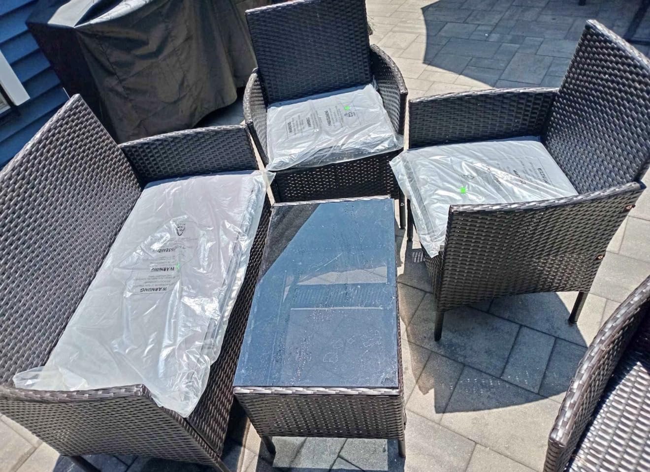 Homall 4 Pieces Outdoor Patio Furniture Set, Rattan Chairs, Brown & Beige | Outdoor Furniture, Wicker Patio Set, Balcony and Porch Furniture, Outdoor Dining Set for Backyard, Garden, Poolside customer photo 1