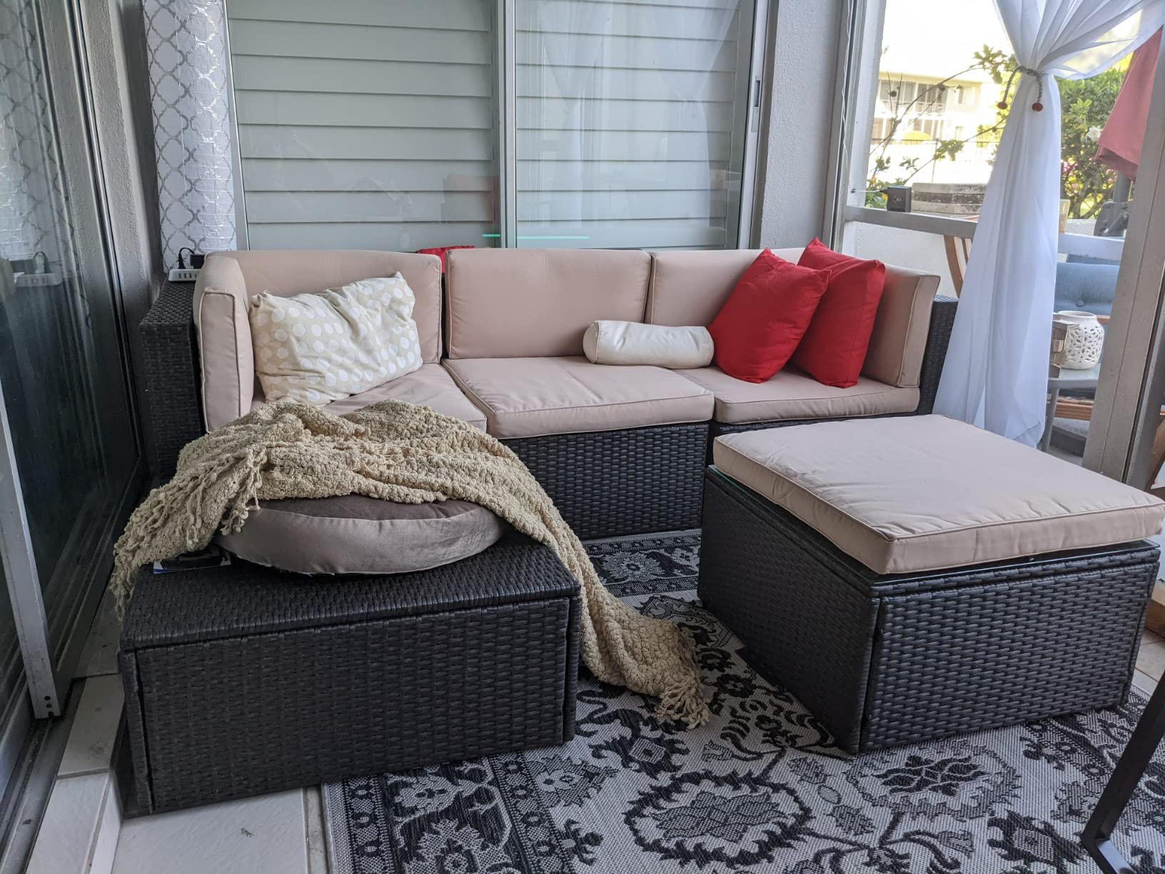 Devoko 5 Pieces Patio Furniture Sets Outdoor Sectional Patio Sofa | All Weather Manual Weaving Wicker Rattan Patio Seating Sofas with Cushion and Glass Table (Beige) customer photo 2