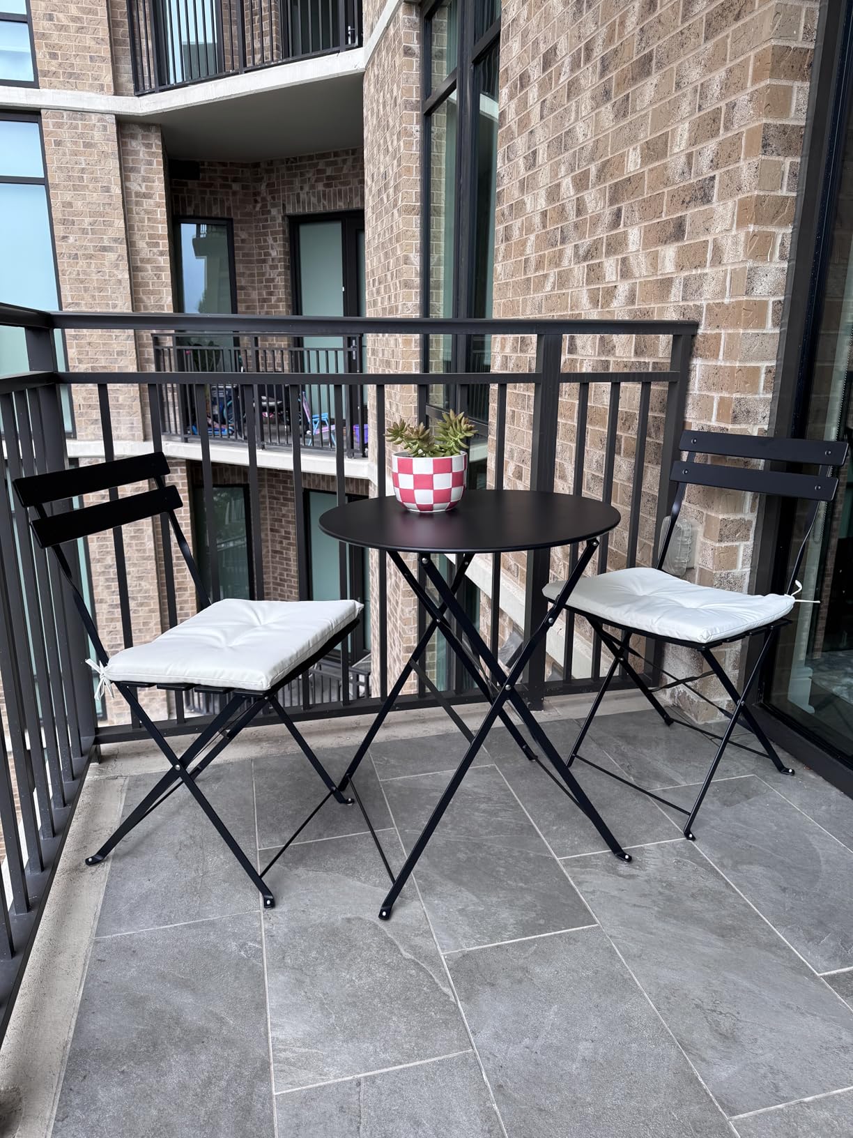 Grand Patio 3 Piece Folding Patio Bistro Set for Outdoor Balcony, Black | Steel Frame, Foldable Table and Chairs, for Balcony Garden Patio, Folding Outdoor Patio Furniture Sets customer photo 1