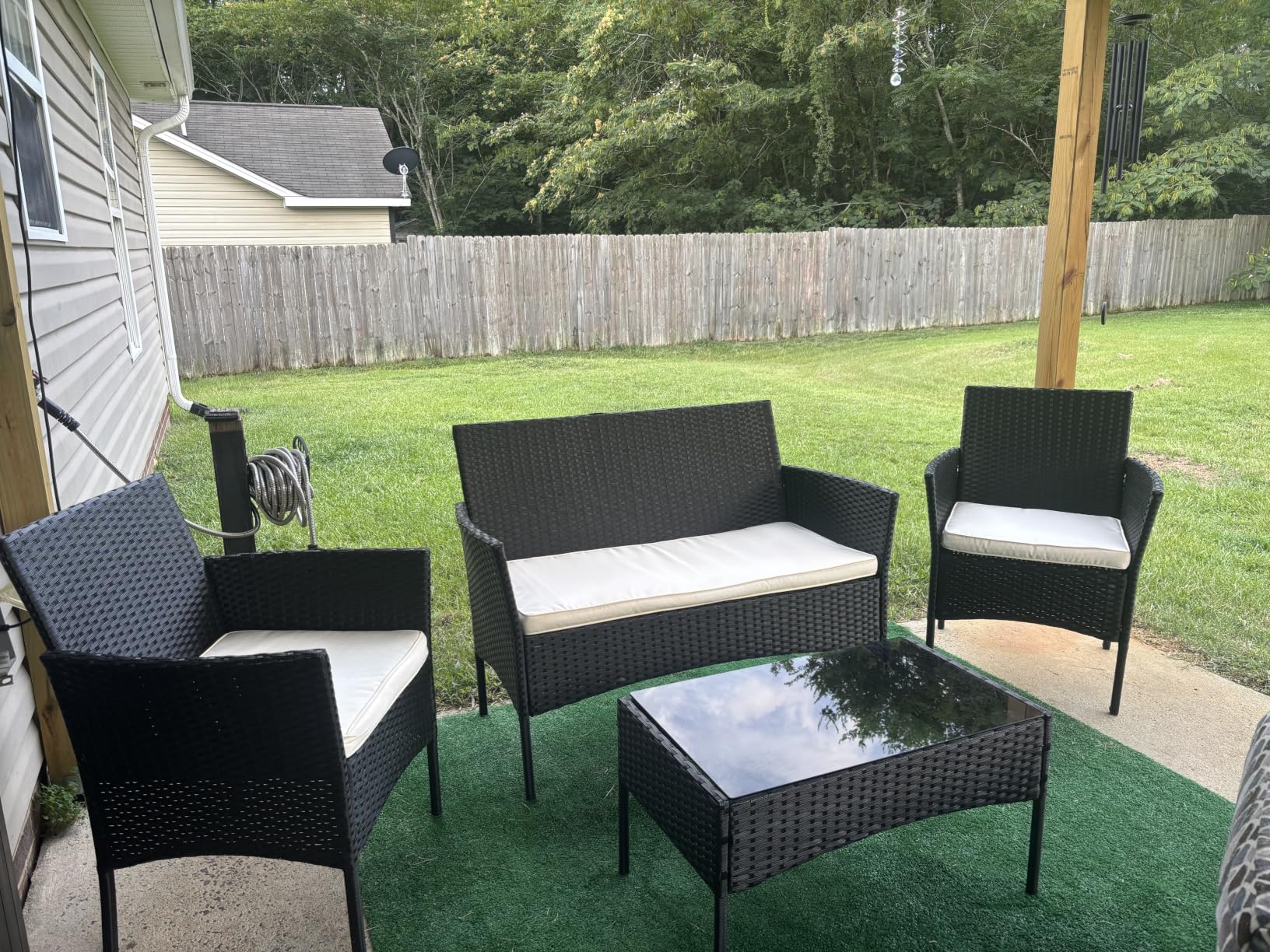 FDW 4-Piece Patio Furniture Set | Black | Outdoor Wicker Furniture | with Coffee Table | Modern Rattan Chairs Conversation Set | Outdoor Seating | Weather-Resistant | for Porch, Garden, Lawn customer photo 1