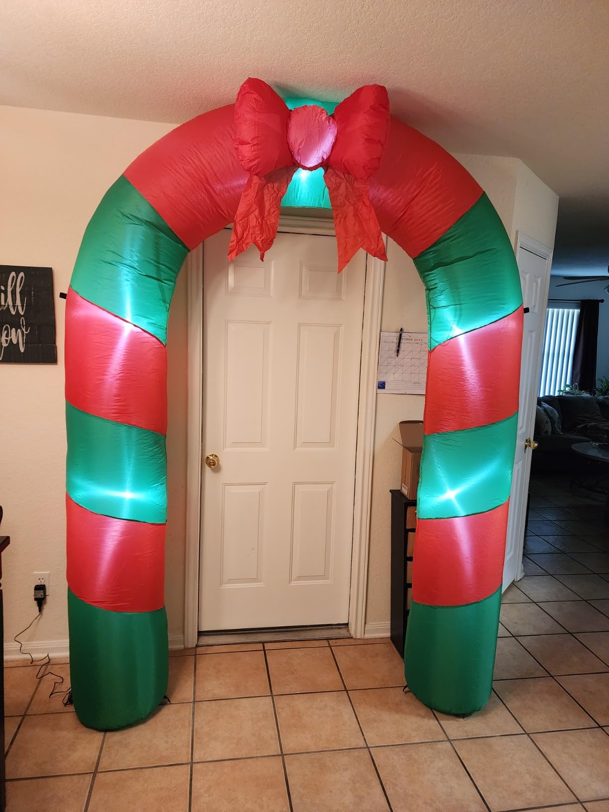 SEASONBLOW 8 Ft LED Light Up Inflatable Christmas Candy Archway with Bow Decoration for Yard Lawn Garden Home Party Indoor Outdoor customer photo 2
