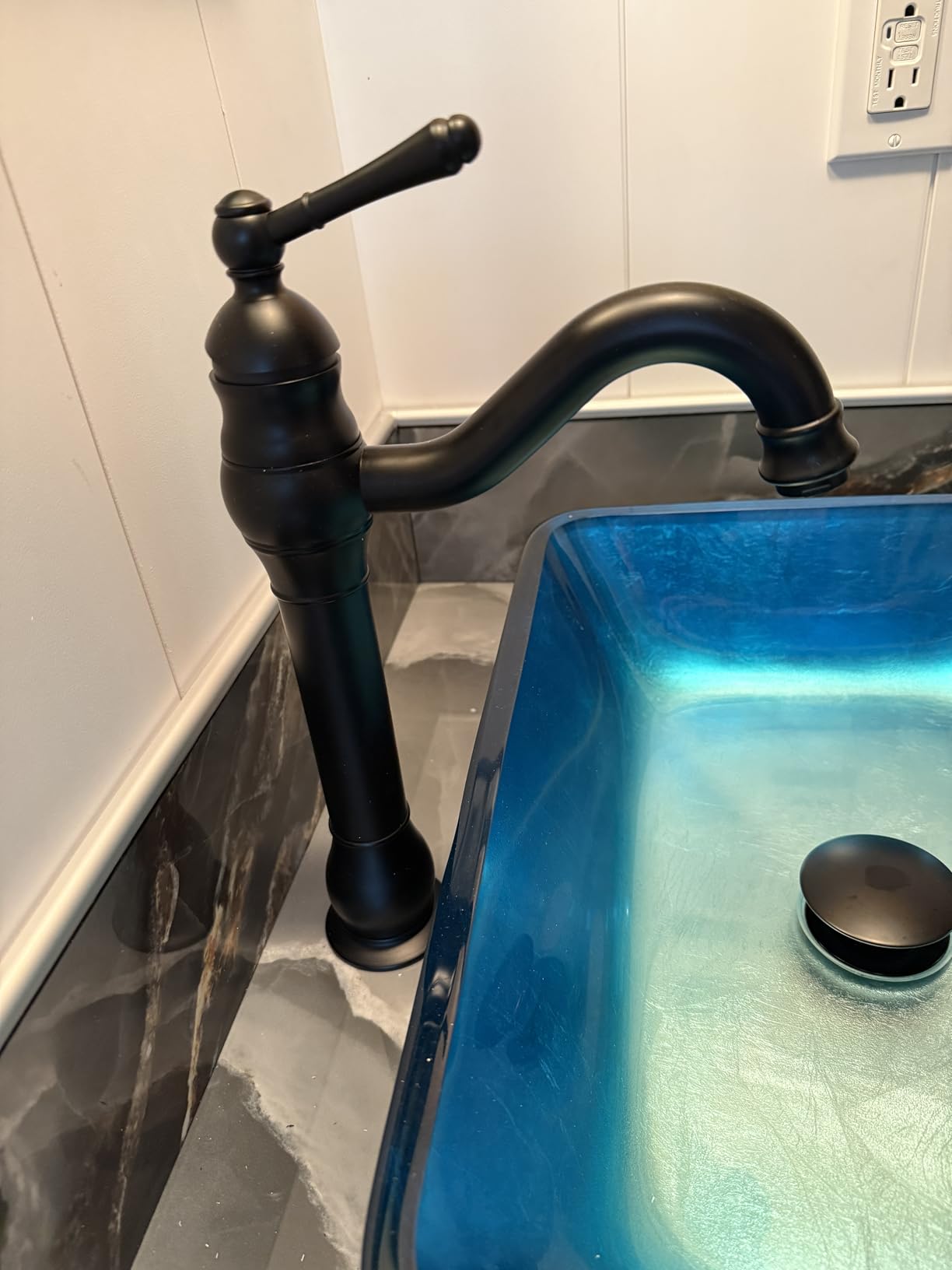 gotonovo Vintage Bathroom Vessel Sink Faucet, Brushed Nickel, with Drain | Tall Bathroom Faucet 1 Hole Single Handle, 360 Degree Swivel Spout customer photo 2