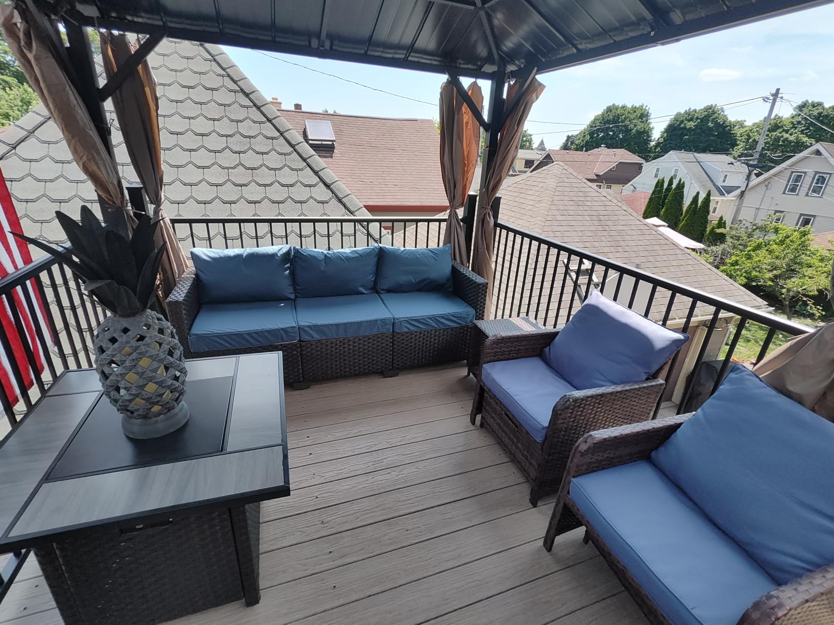 Rattaner 3-Seat Patio Wicker Sofa, Outdoor Rattan Couch Furniture Steel Frame with Furniture Cover and Deep Seat High Back, Blue Anti-Slip Cushion customer photo 1