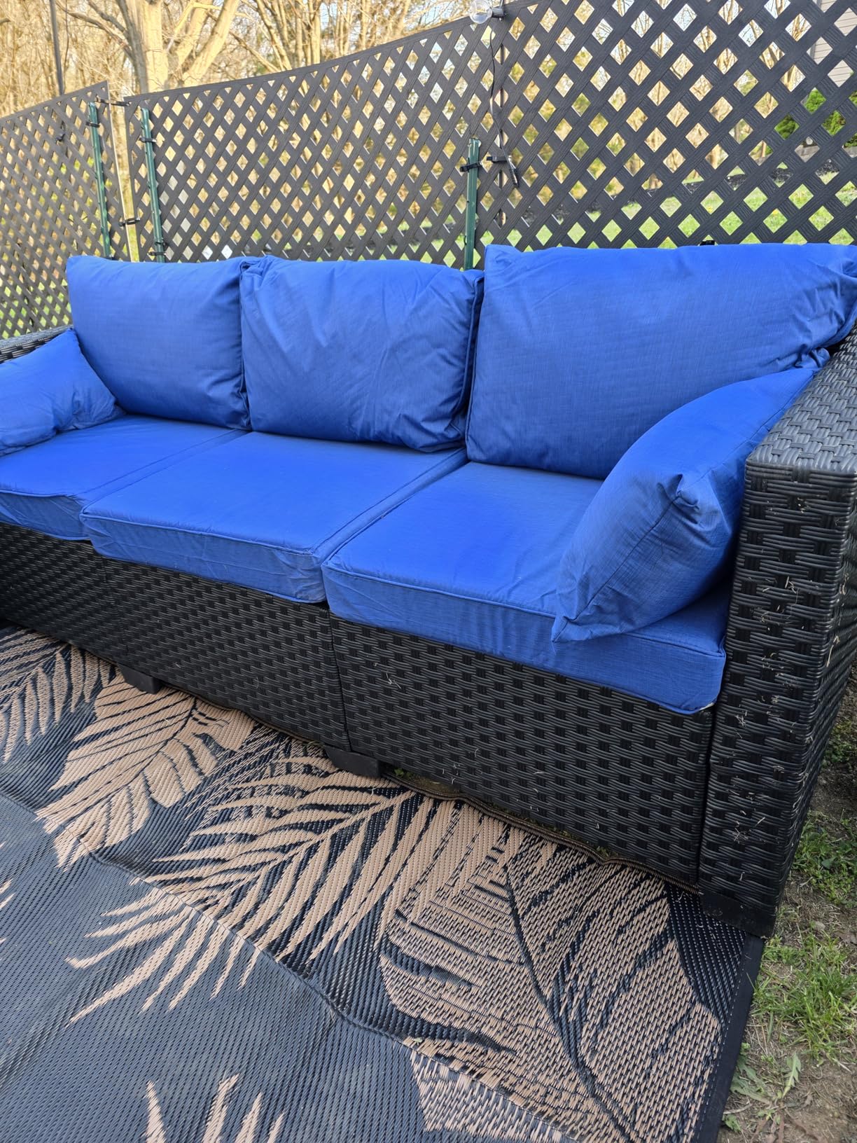 Rattaner 3-Seat Patio Wicker Sofa, Outdoor Rattan Couch Furniture Steel Frame with Furniture Cover and Deep Seat High Back, Blue Anti-Slip Cushion customer photo 2