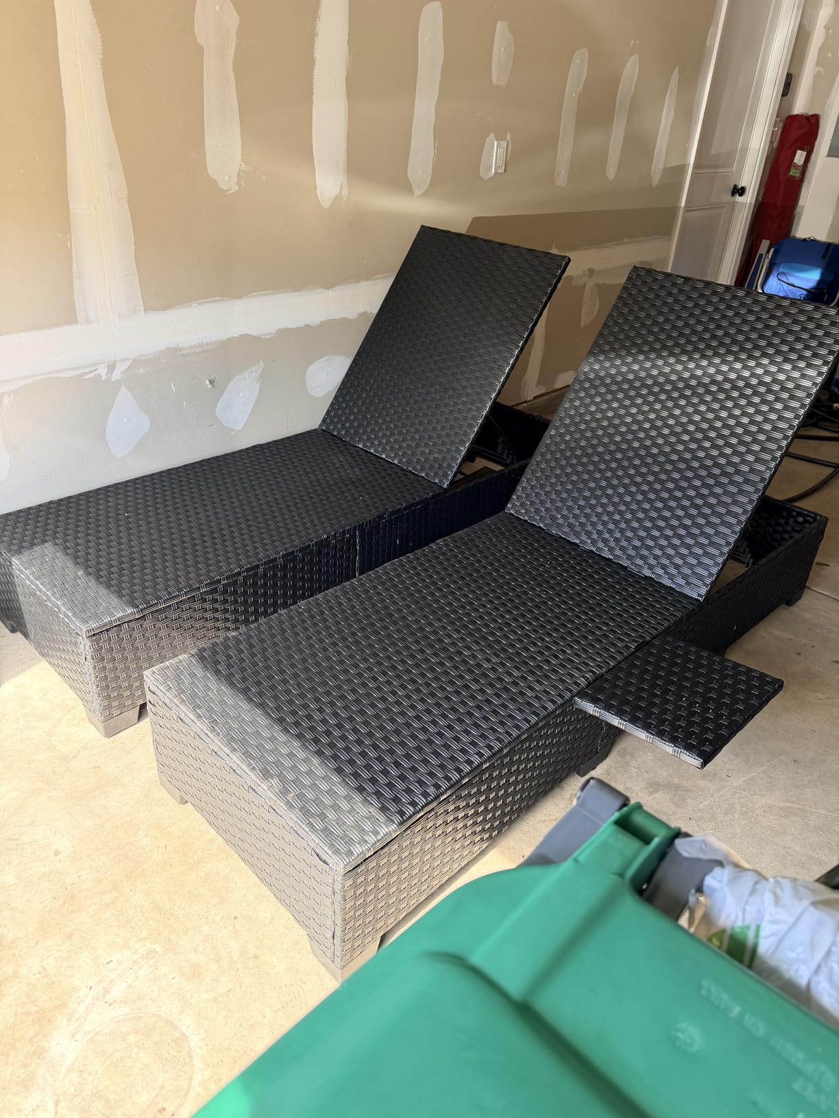 Outdoor Chaise Lounge Chairs for Outside Patio Furniture Set of 2 Wicker Recliner Black Rattan Sunbathing Lounger Adjustable Backrest Pool Reclining Chair, Khaki Cushion customer photo 2