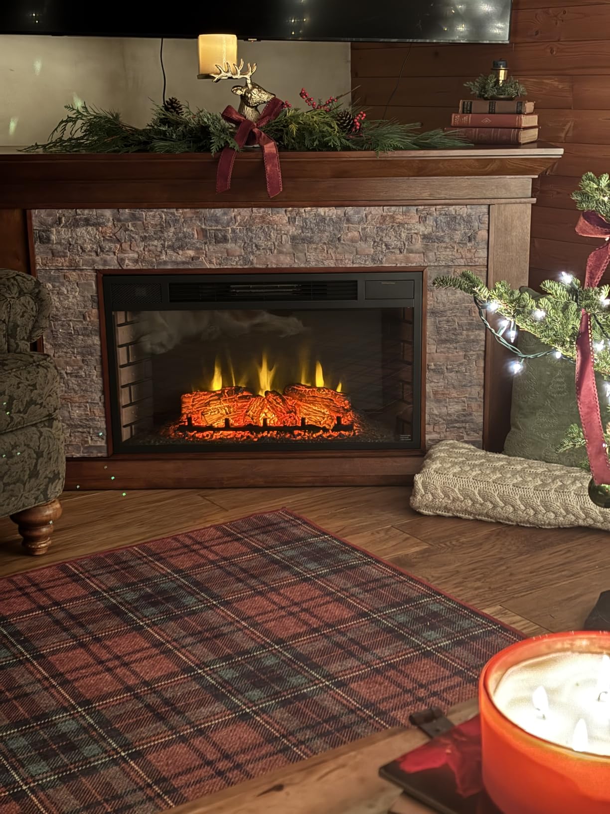 SEI Furniture Canyon Heights Faux Stacked Stone Electric Fireplace, White customer photo 1