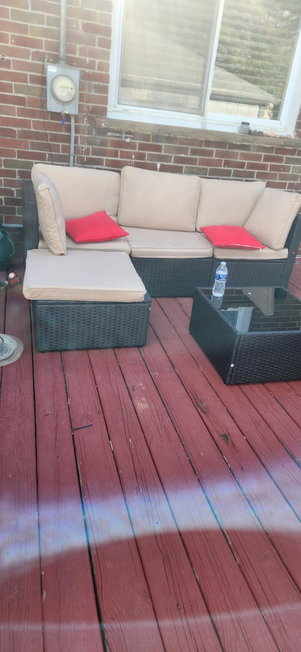 Vongrasig 5 Piece Patio Furniture Sets, Outdoor Patio Set Sectional Sofa | All-Weather PE Rattan Outdoor Couch with Ottoman, Glass Table for Garden, Backyard, Porch, Beige customer photo 1