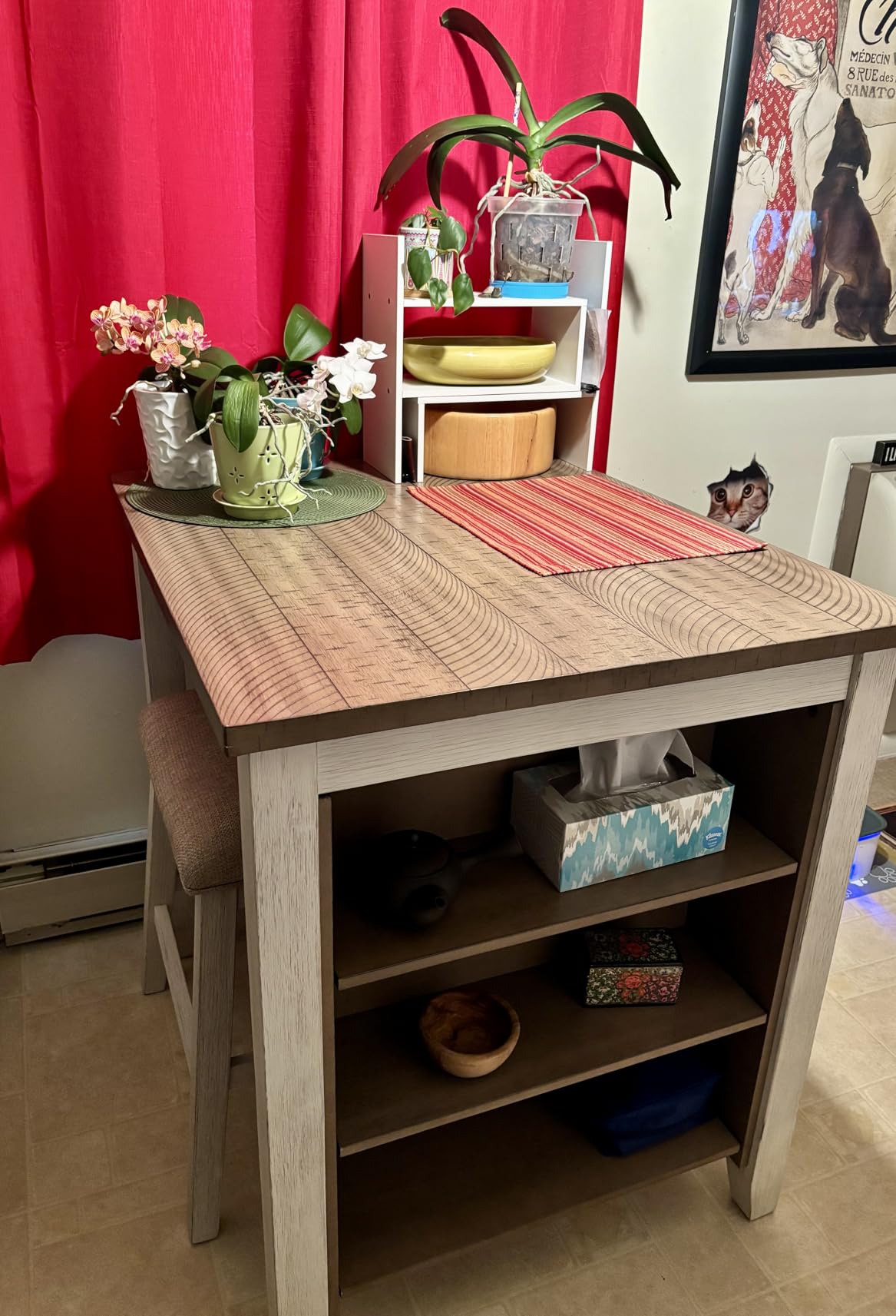 Signature Design by Ashley Skempton 3 Piece Counter Height Dining Table and Bar Stools Set, Built-in Storage, Wood, Acacia Veneer and Engineered Wood, Small Kitchen Table, White/Light Brown customer photo 1