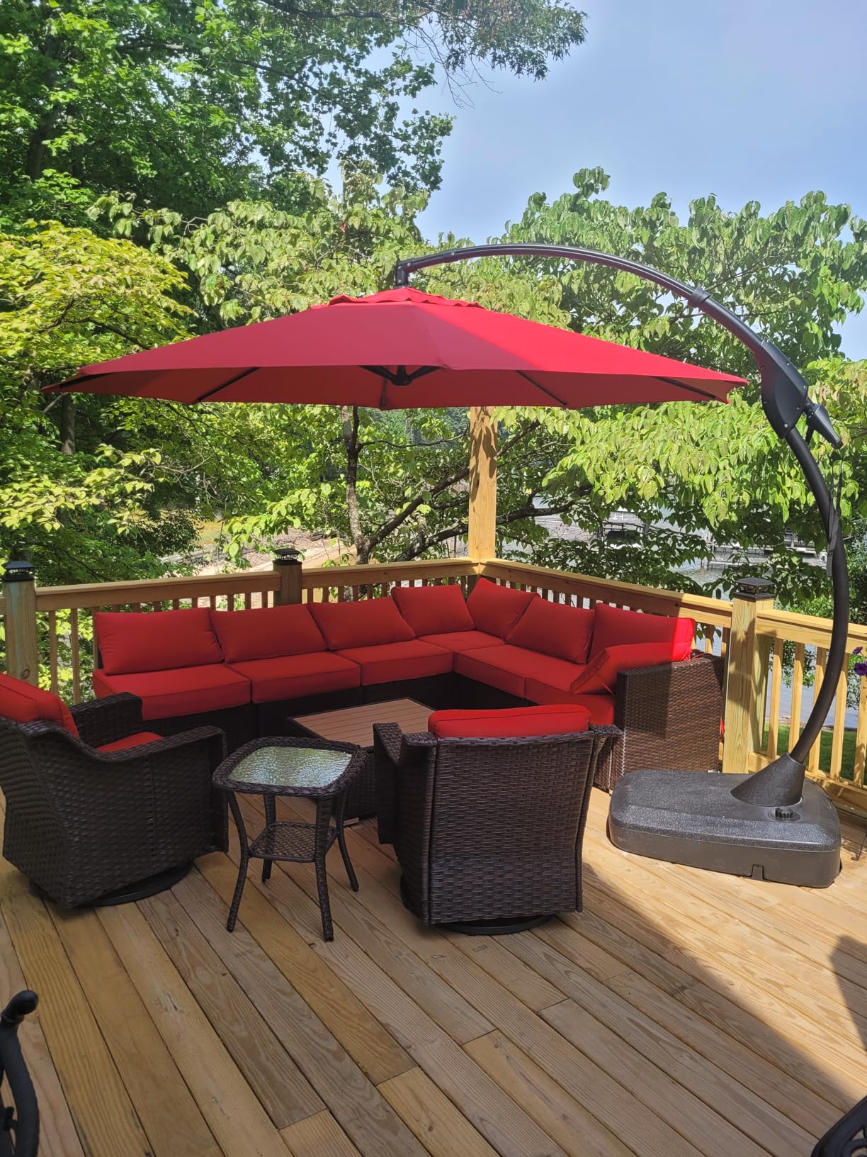 Grand Patio 11FT Cantilever Umbrella with Base Outdoor Large Round Aluminum Offset Umbrella for Patio Garden Backyard (Champagne, 11 FT) customer photo 2