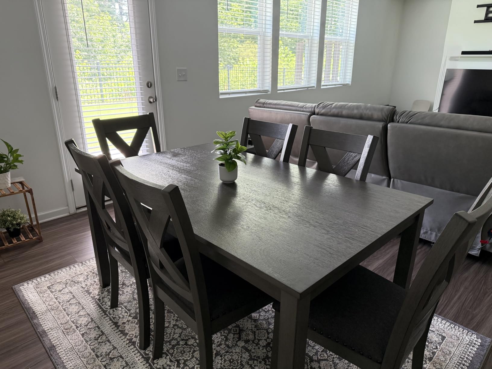 Signature Design by Ashley Caitbrook Rustic 7-Piece Dining Set - Rectangular Table with 6 X-Back Upholstered Chairs, Gray customer photo 1