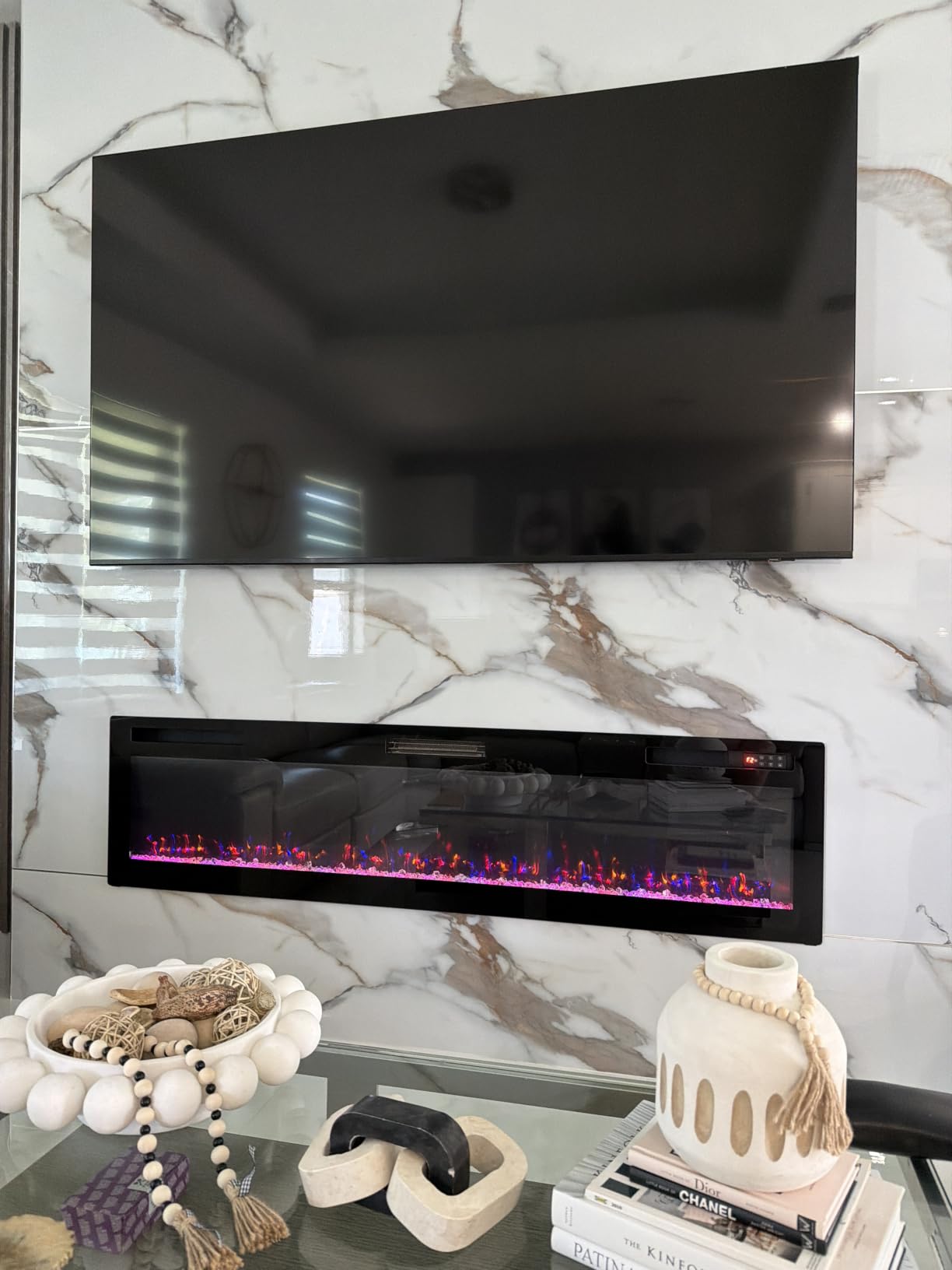 Vitesse 50 Inch Ultra Thin Electric Fireplace-Narrow Bezel Linear Fireplace Heater Recessed Wall Mounted, Remote and Screen Control, 8H Sleep Timer, Low Noise, 750/1500W for Living Room, Bedroom customer photo 1
