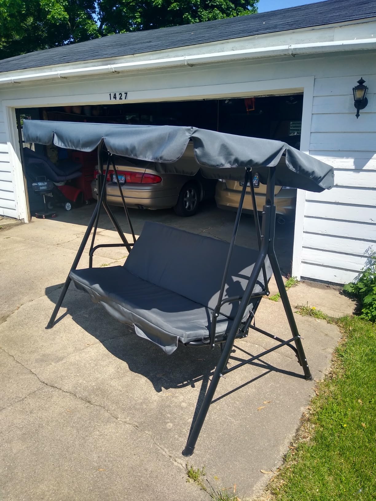 MCombo 2-3 Person Outdoor Patio Swing Chair, Convertible Canopy Hanging Swing Glider Lounge Chair, Removable Cushions, 4003 (Brown) customer photo 1