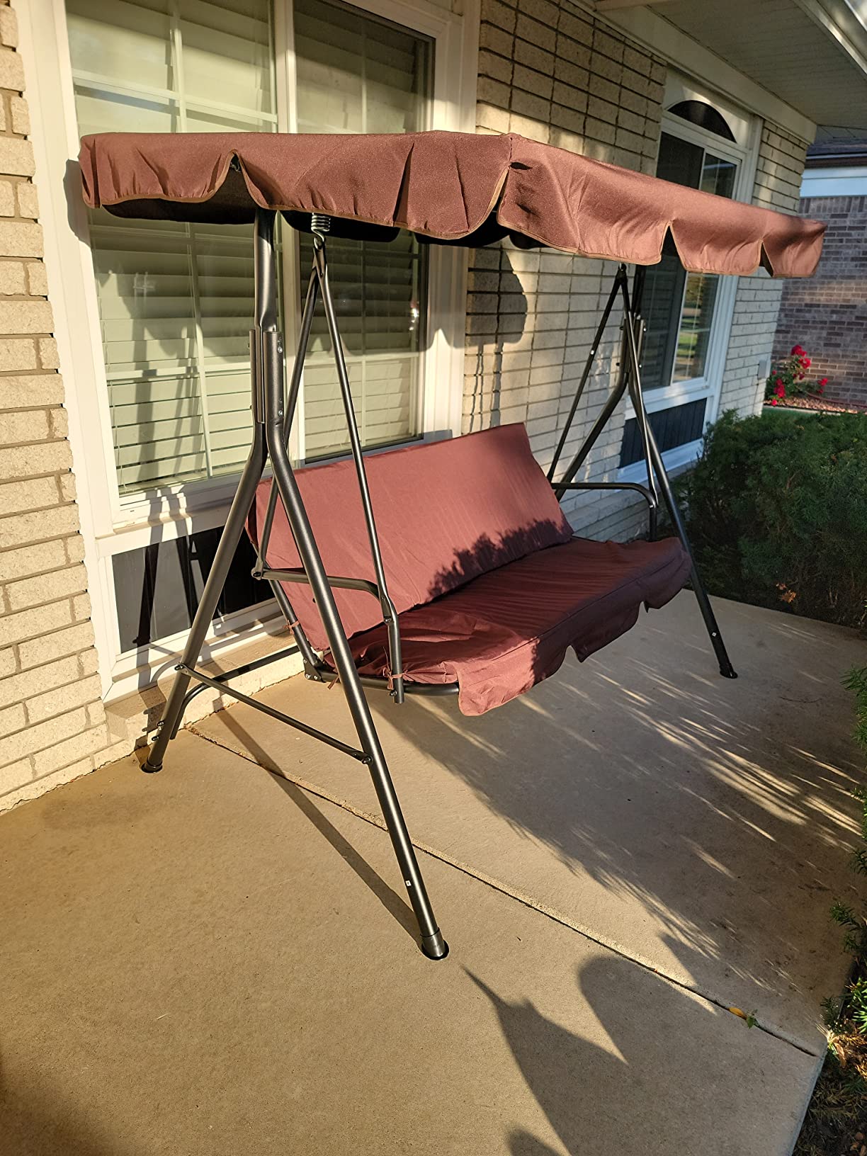 MCombo 2-3 Person Outdoor Patio Swing Chair, Convertible Canopy Hanging Swing Glider Lounge Chair, Removable Cushions, 4003 (Brown) customer photo 2