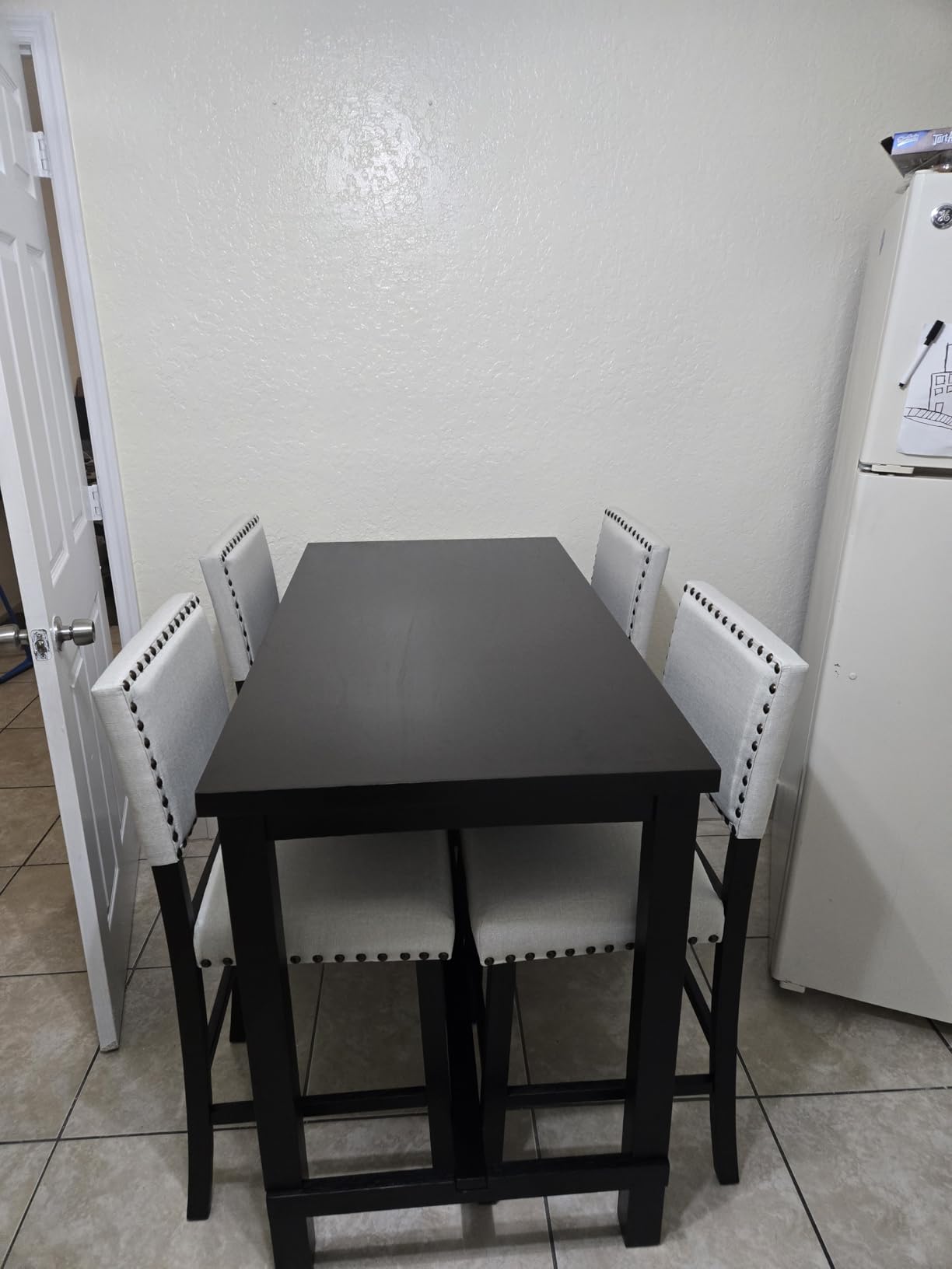 Merax 5 Piece Dining Table Set for 4, Counter Height Kitchen Table Set with One Rectangle Table and 4 Cushioned Chairs for 4 Persons Dining Room Table Set for Small Place customer photo 2
