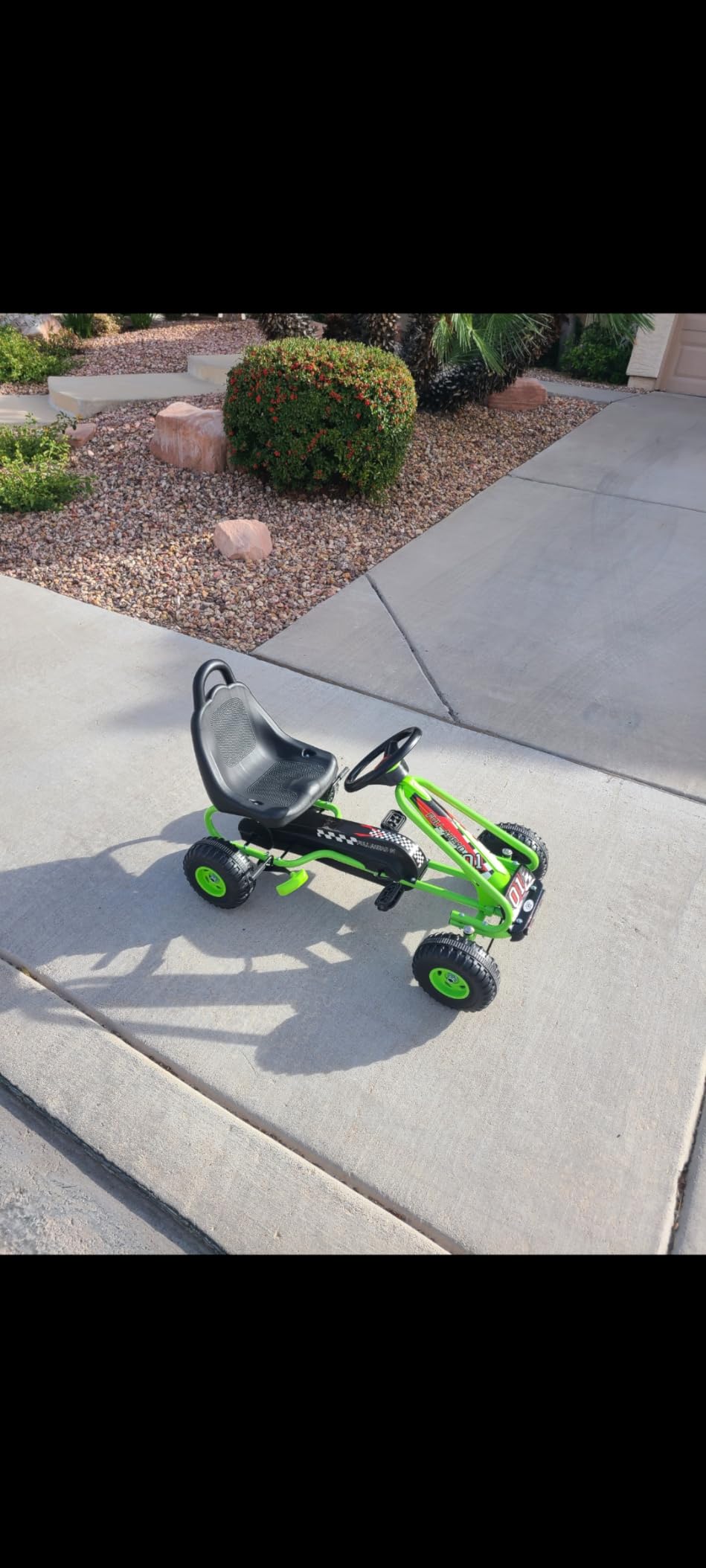 HONEY JOY Go Kart for Kids, 4 Wheel Pedal Powered Go Cart with Steering Wheels & Adjustable Seat, Safety Hand Brake, Non-Slip Tires, Outdoor Off-Road Racer Ride On Pedal Car (Green) customer photo 2
