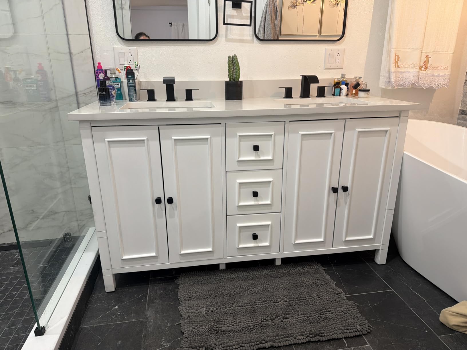 Alaterre Furniture Williamsburg Bathroom Vanity Cabinet, White, 48 Inch | Modern Freestanding Cabinet Without Sink, Large Wood Vanity with Large Bottom Drawer, 3 Small Drawers, and Soft-Close Doors customer photo 1
