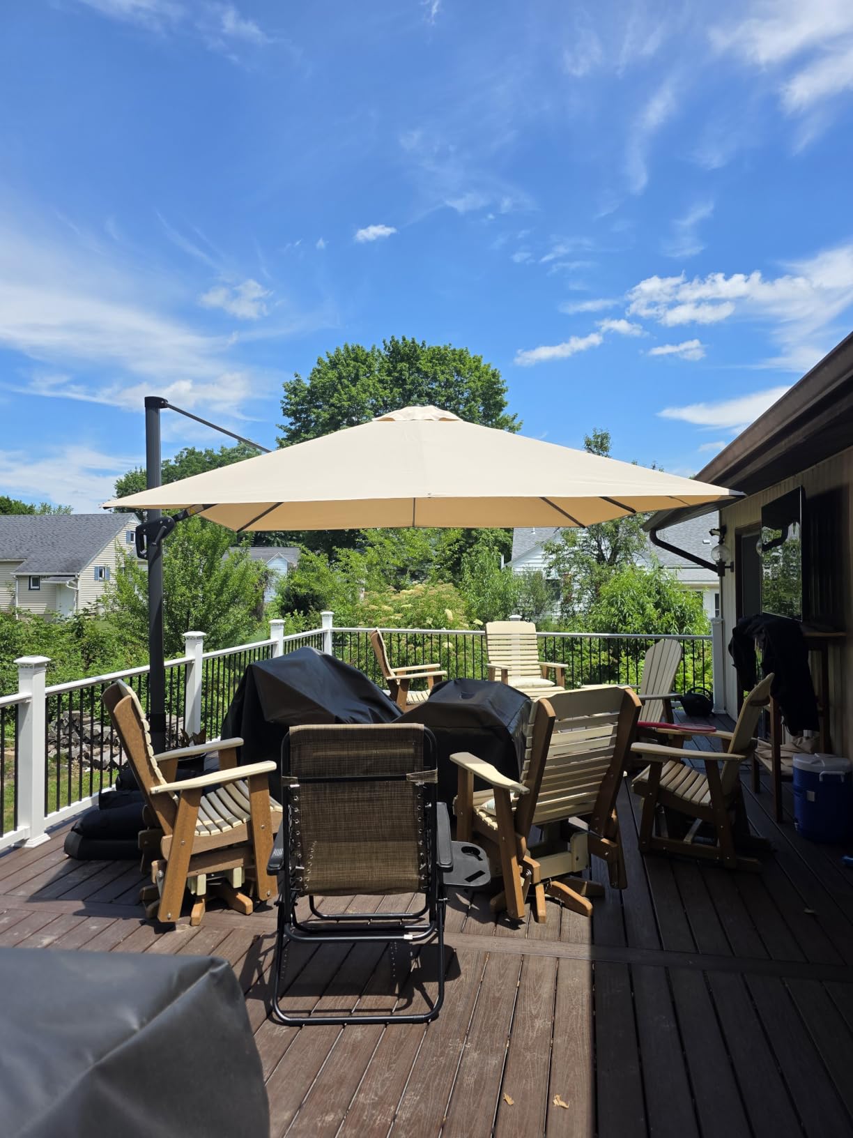 PURPLE LEAF Patio Umbrella with Base 10 Feet Outdoor Cantilever Square Umbrella Aluminum Offset Umbrella with 360-degree Rotation for Garden Deck Pool Patio, Grey customer photo 1