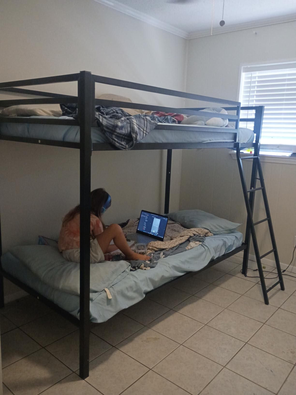 SHA CERLIN Bunk Bed Twin Over Twin Size with Ladder and Guardrail, White | Heavy Duty, Metal Slats Support, No Box Spring Needed, Small Space Saving Furniture for Bedroom Dorm customer photo 1