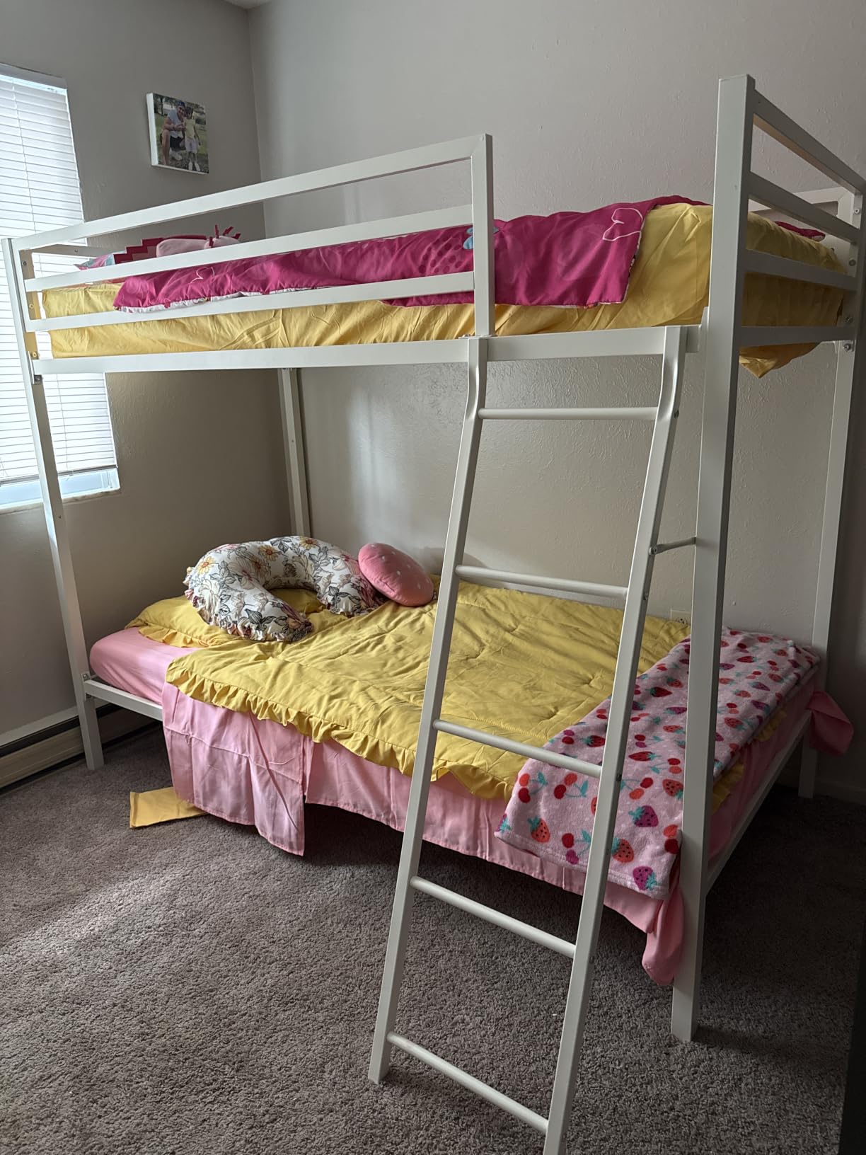 SHA CERLIN Bunk Bed Twin Over Twin Size with Ladder and Guardrail, White | Heavy Duty, Metal Slats Support, No Box Spring Needed, Small Space Saving Furniture for Bedroom Dorm customer photo 2