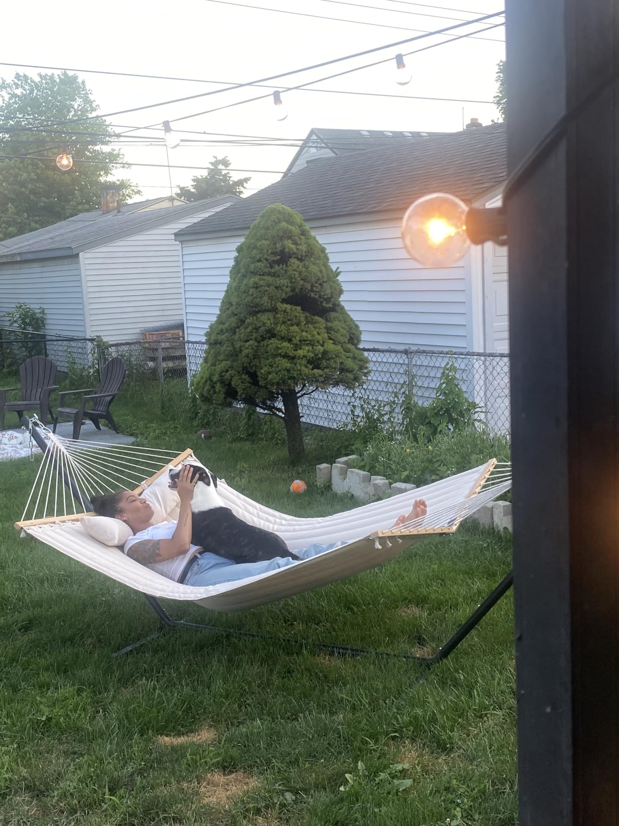 Two Person Hammock with Stand for Outside, Off White | Heavy Duty Outdoor Patio Hammock with Portable Steel Stand, Large Double Hammocks,480lbs Capacity customer photo 1