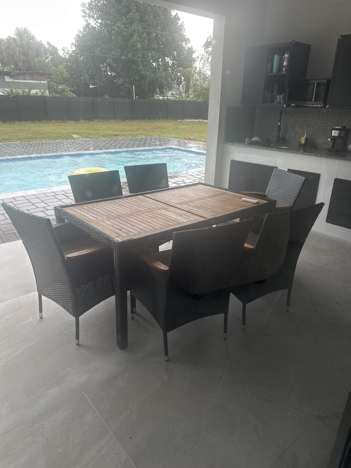 Devoko Dining 7 PCS Furniture, Patio Conversation Set with Acacia Wood Table Top, Outdoor, Beige Cushion and Black Rattan customer photo 2