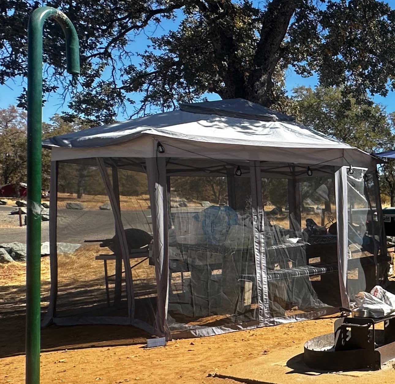 Yaheetech 13x13 Pop Up Gazebo Double-Tier w/Mesh Netting Patio Canopy Brown | UPF50+ waterproof hexagonal pop up gazebo w/ 4 sandbags, instant shade for backyard, lawn, outdoor leisure & gatherings customer photo 2