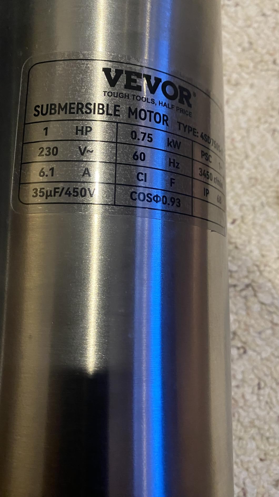 VEVOR Deep Well Submersible Pump, 1HP 230V/60Hz, 37gpm Flow 207ft Head customer photo 2