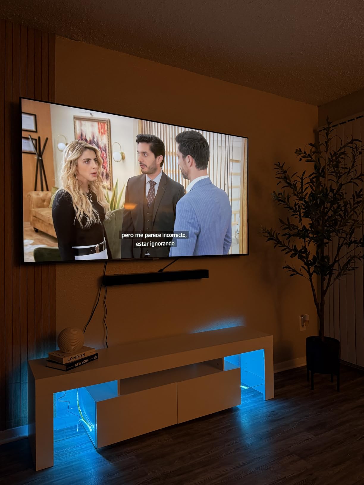 JUMMICO TV Stand, Modern Lighting TV Cabinet Entertainment Center Media and Open Shelf, TV Console Table with 1 Drawer and Remote Control, 20 Color LED Lights up to 70 Inch TV (Black) customer photo 2