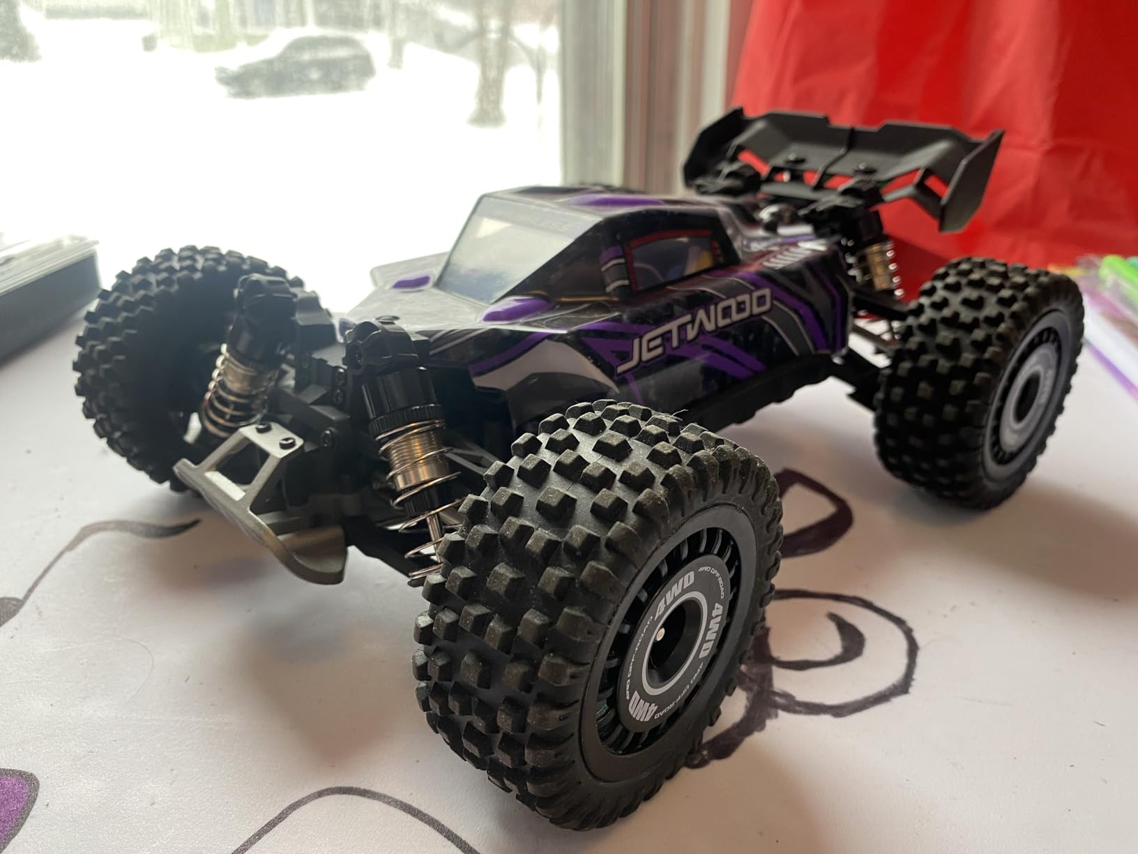 Jetwood 1:16 Fast RC Car, Brushless 42MPH Remote Control Car for Adults - High Speed 4WD RTR RC Truck with 2 LiPo Batteries & DIY Body, JC16EP Red customer photo 2