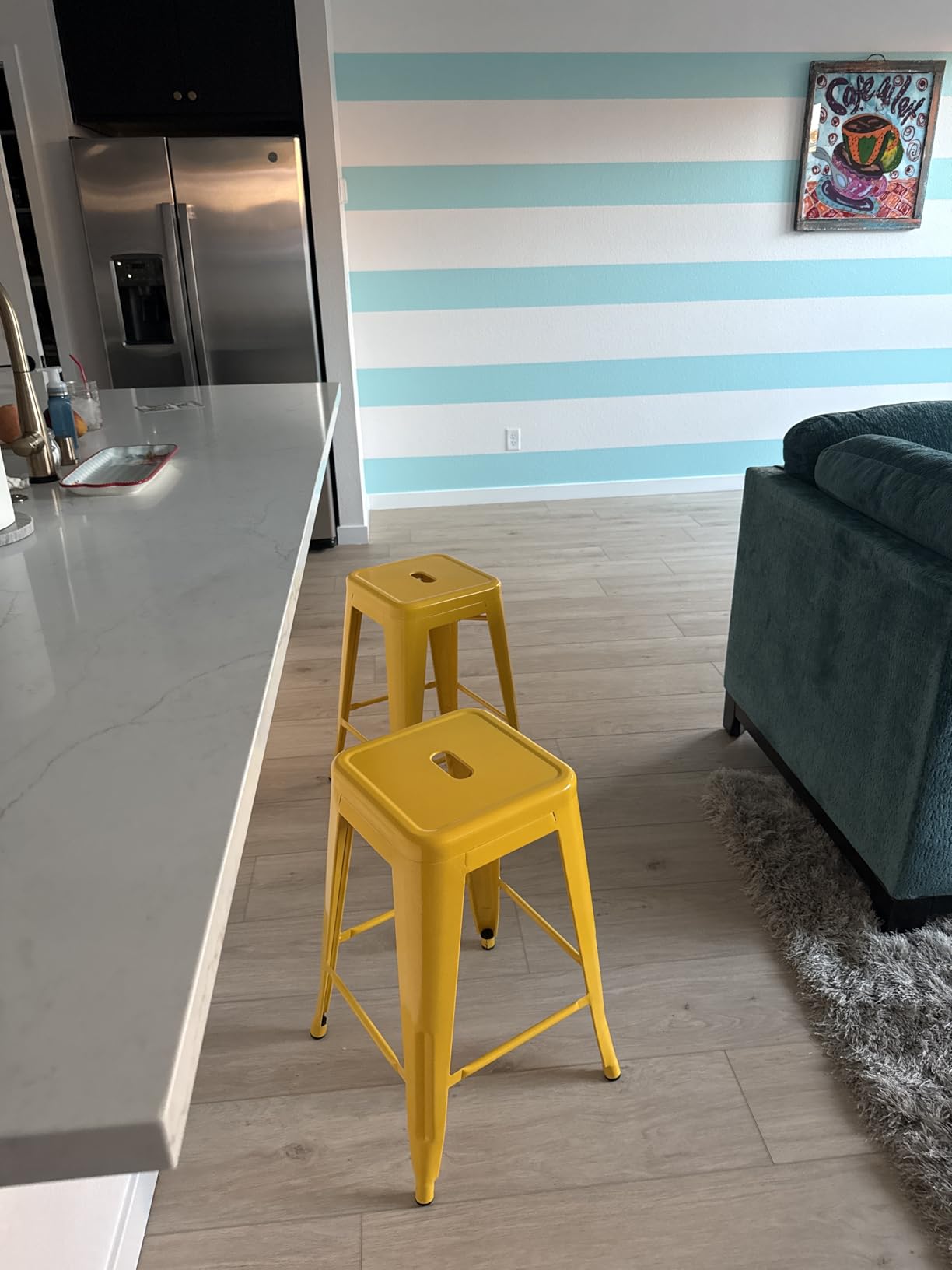 24 Inch Metal Bar Stools Set of 2, Stackable for Indoor Outdoor, Dark Green | No Assembly, Waterproof & Rustproof, 300LBS Capacity, Space-Saving Stackable, Backless, Easy to Move, Non-Slip Feet customer photo 2