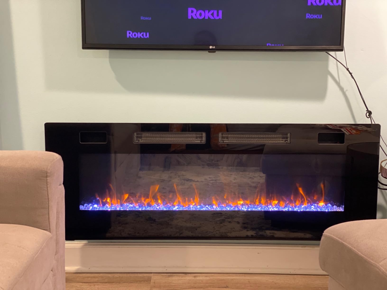 LEMBERI 72 inch Ultra-Thin Electric Fireplace, Recessed and Wall Mounted Slim Linear Fireplace for 2x4 & 2x6 Studs, 750W/1500W Ultra-Quiet Indoor Heater with Remote, Flame Colors & Timer, Black customer photo 2