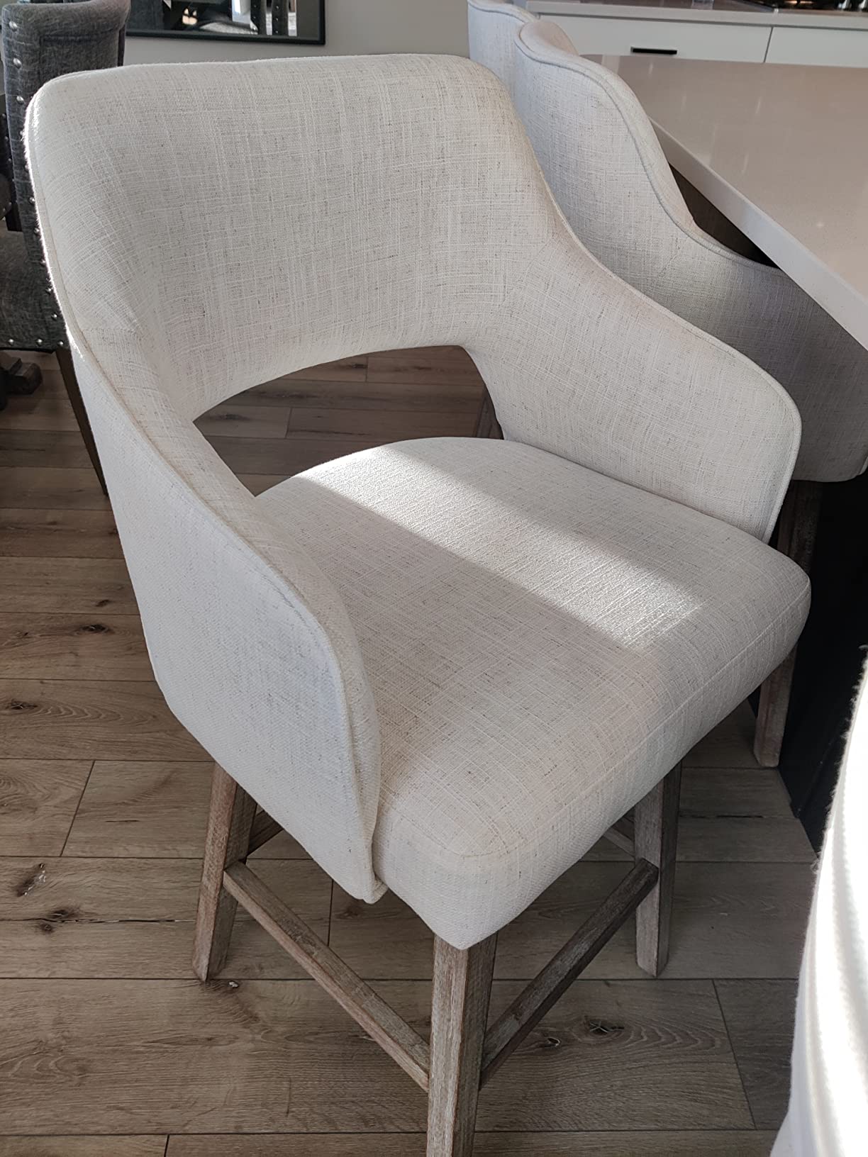 27 inch Counter Height Bar Stools Set of 2 for Kitchen Island, Linen Fabric 360°Swivel Barstools with Back and Wood Legs Upholstered Stool Chairs for Home/Breakfast Bar, Beige customer photo 1