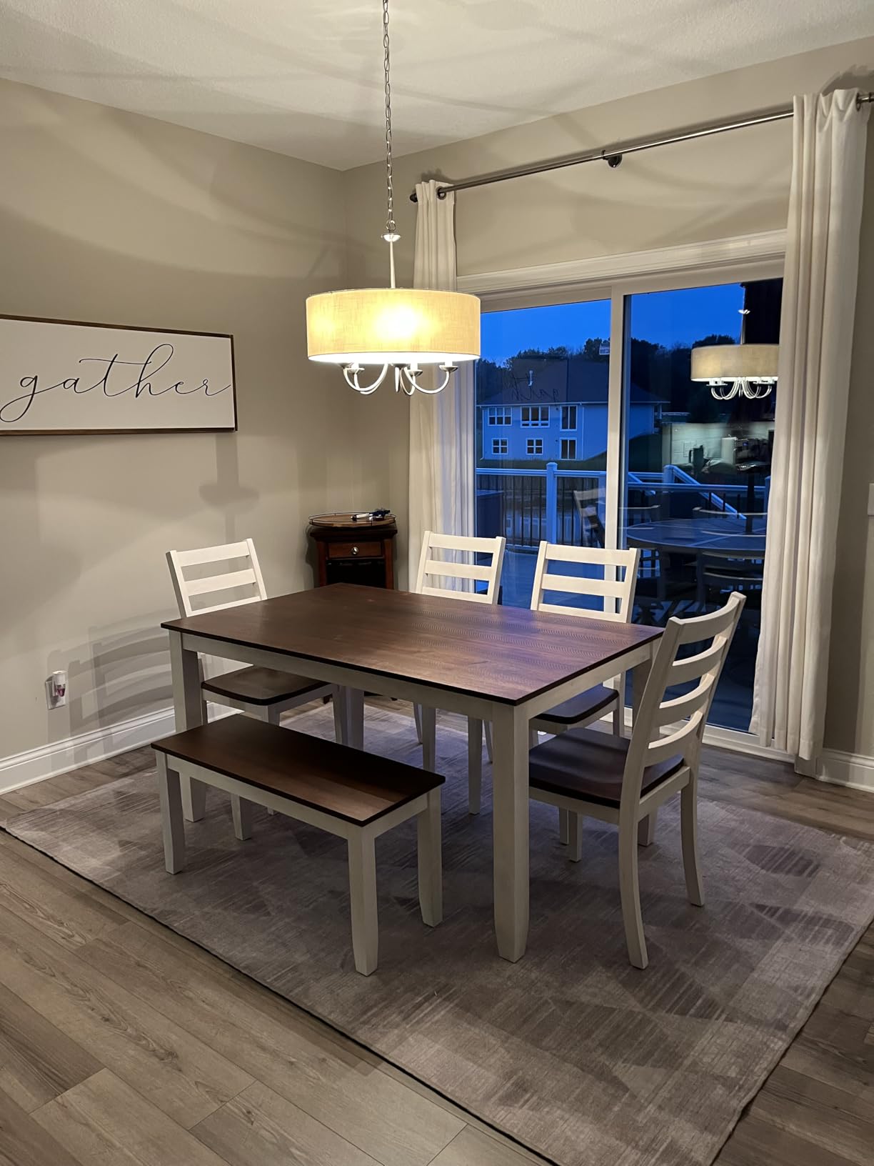 LUMISOL 6-Piece Farmhouse Dining Table Set for 6-7, Solid Wood Kitchen Table Set with Bench and Chairs, Rustic Table and Chairs Set for Kitchen, Dining Room, Walnut + Cottage White customer photo 2