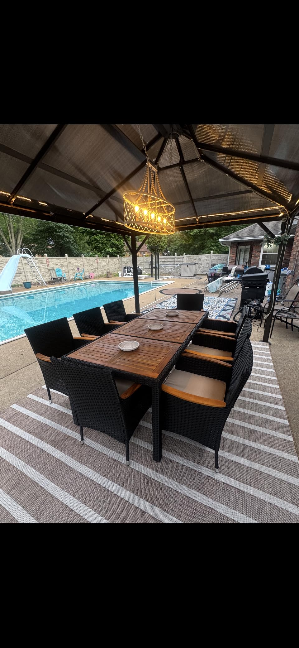 Flamaker Patio Dining Set for 6 Outdoor Acacia Wood Table and Chairs, Black | 7 Pieces Outdoor Patio Table and Chairs for Deck, Backyard, Garden customer photo 1
