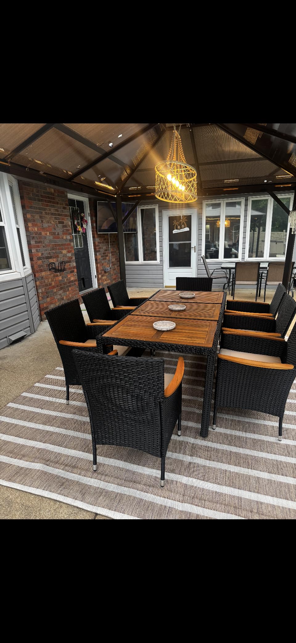 Flamaker Patio Dining Set for 6 Outdoor Acacia Wood Table and Chairs, Black | 7 Pieces Outdoor Patio Table and Chairs for Deck, Backyard, Garden customer photo 2