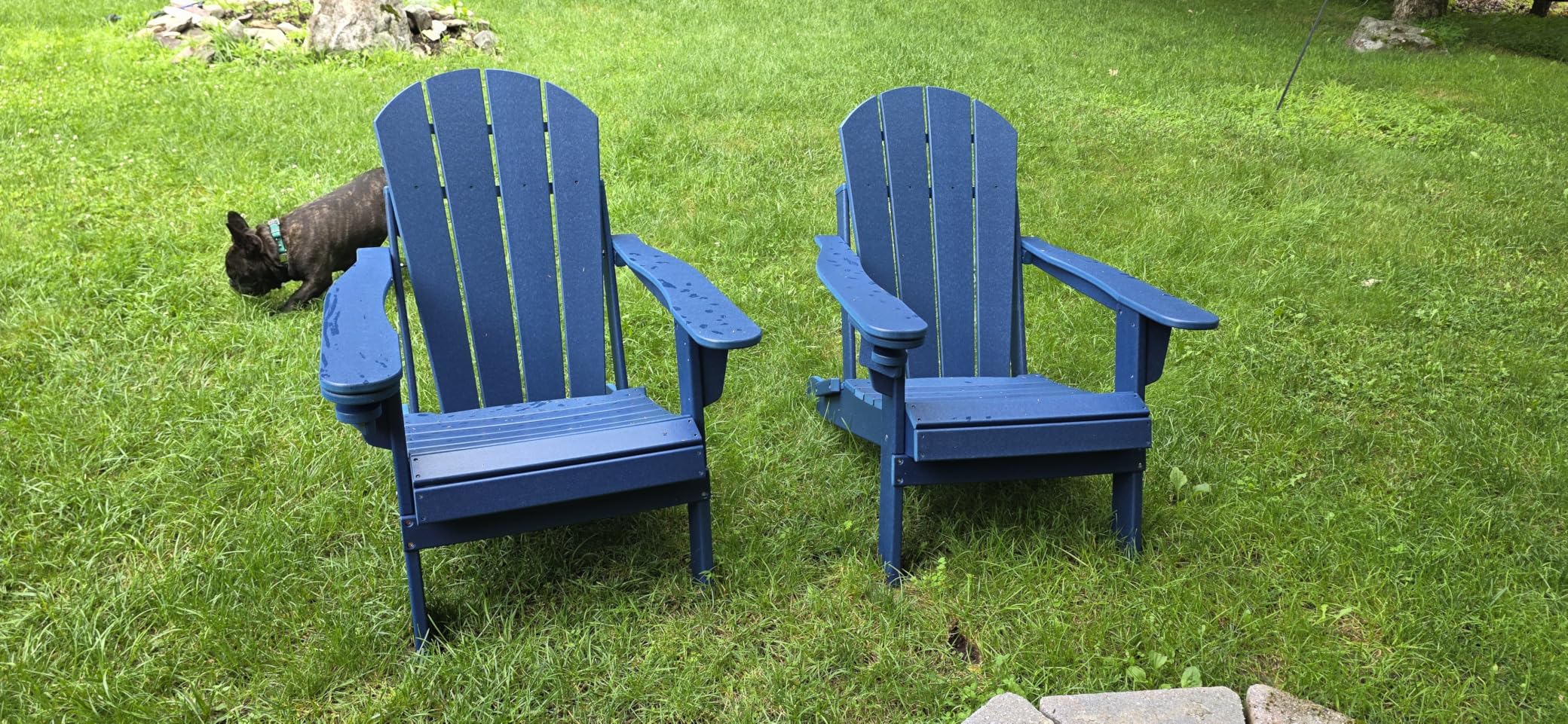 Folding-Adirondack-Chairs Set of 2, HDPE All Weather, Blue | Hidden Cup Holder | 5