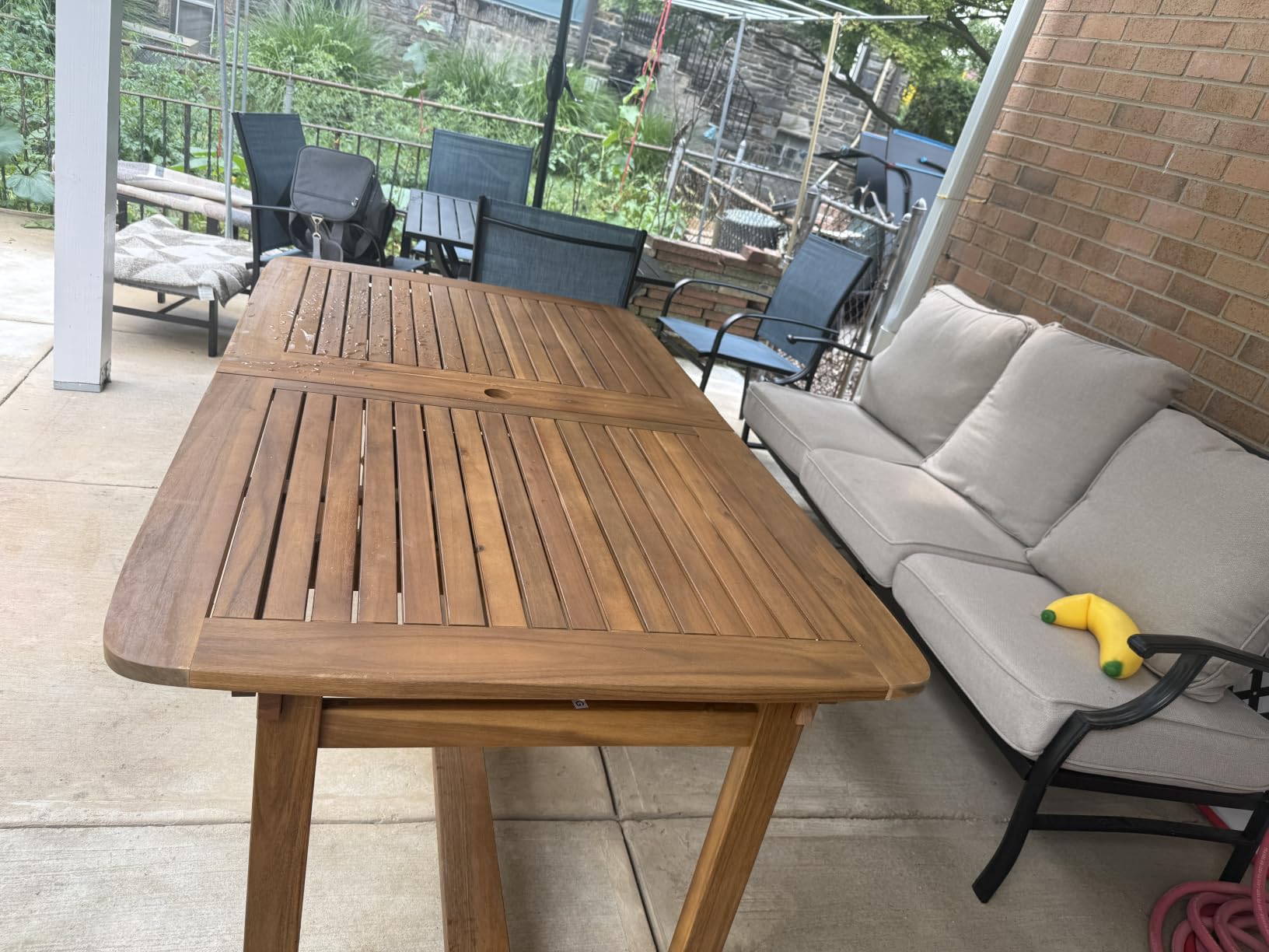 PHI VILLA 9pc Outdoor Dining Set, Expandable Wood Table w/Umbrella Hole | Acacia wood teak patio furniture set for 8. Perfect for patio, deck, porch, backyard. Chairs with cushions customer photo 1