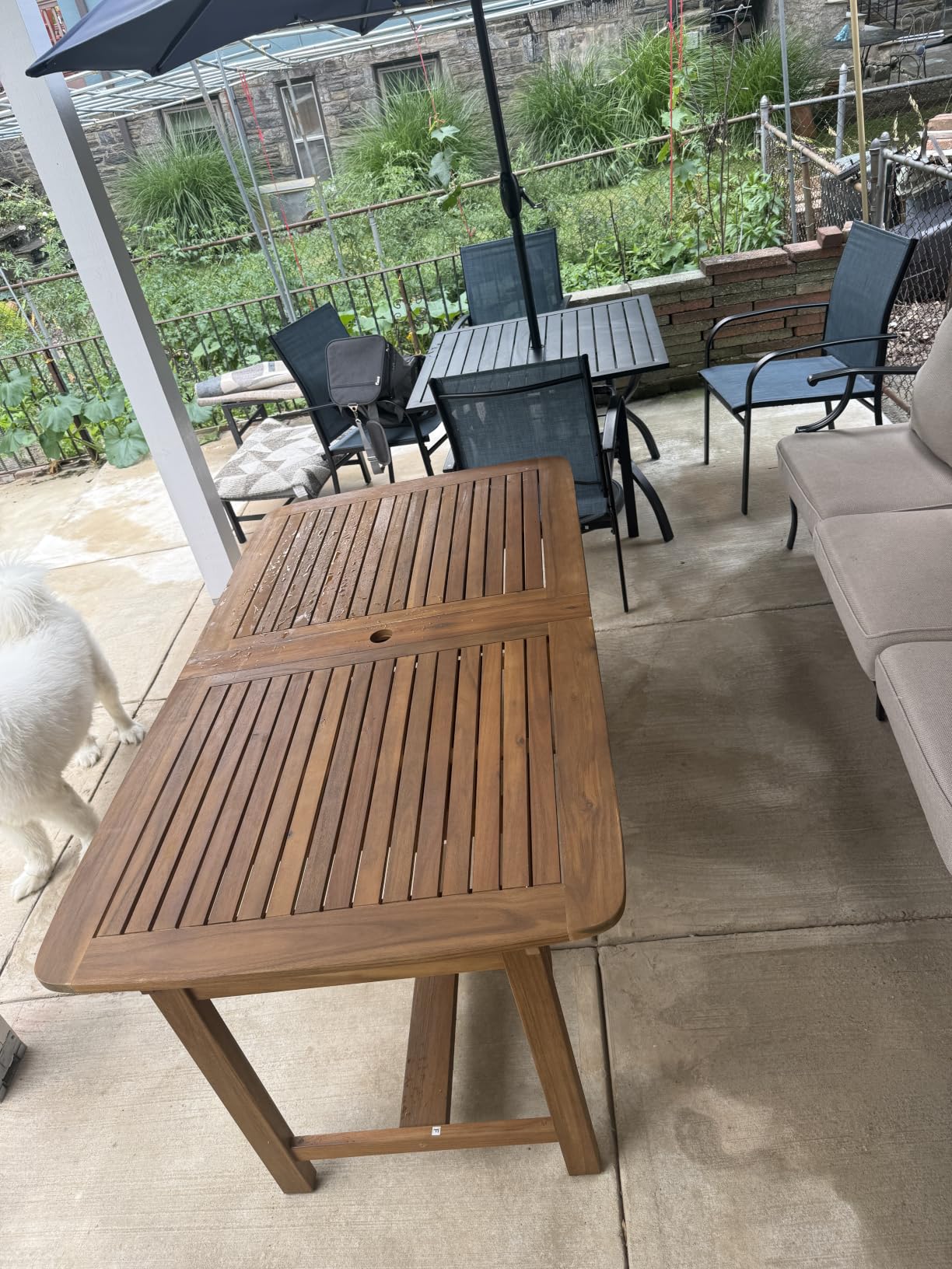 PHI VILLA 9pc Outdoor Dining Set, Expandable Wood Table w/Umbrella Hole | Acacia wood teak patio furniture set for 8. Perfect for patio, deck, porch, backyard. Chairs with cushions customer photo 2
