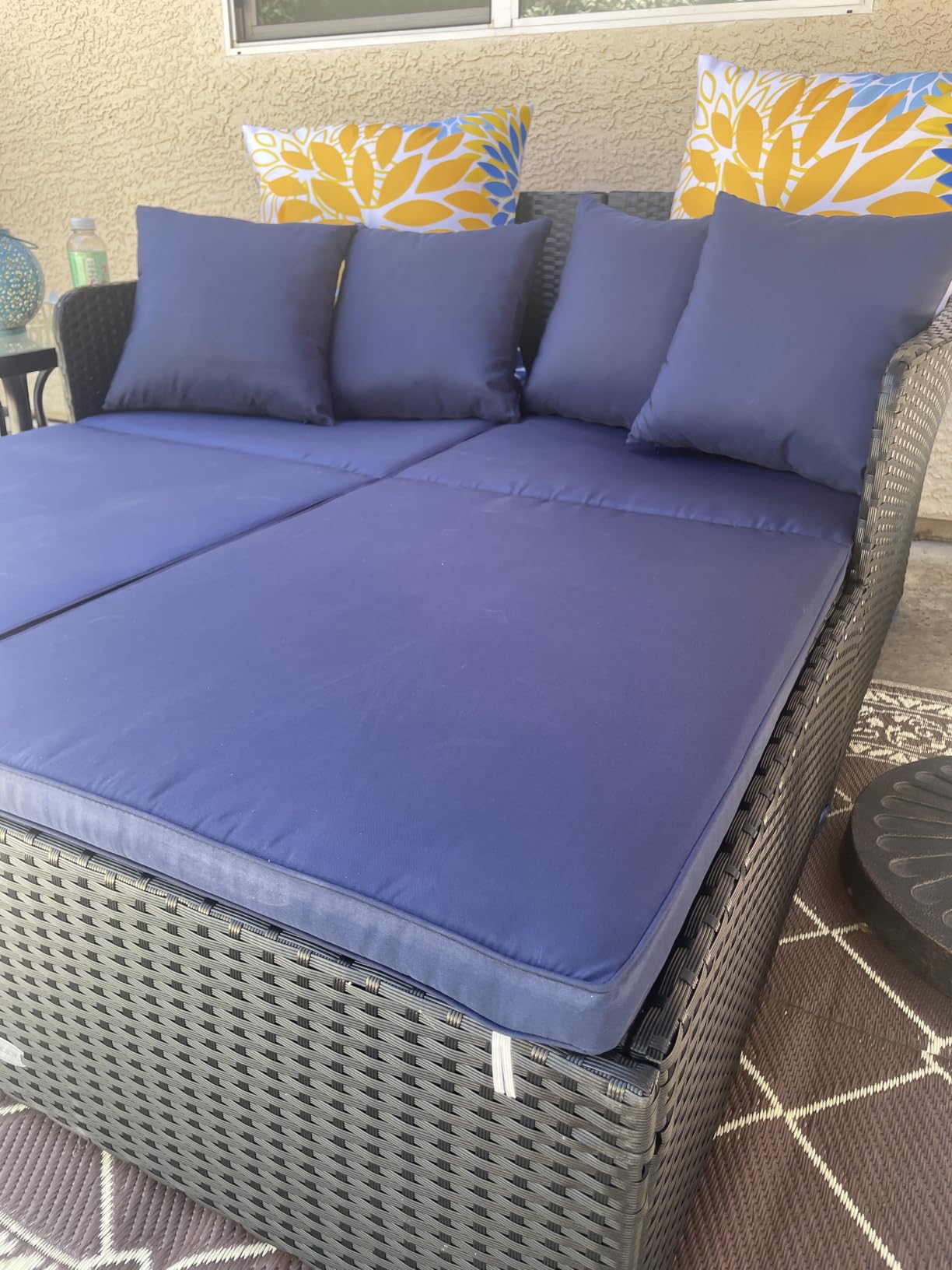 COSTWAY Outdoor Patio Rattan Daybed, Sponge Cushioned Loveseat Sofa with 4 Pillows, Wicker Furniture Sunbed for Balcony, Courtyard (Beige) customer photo 1