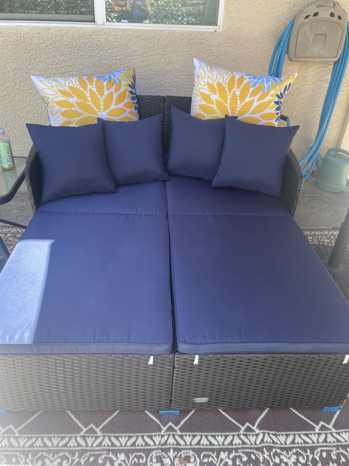 COSTWAY Outdoor Patio Rattan Daybed, Sponge Cushioned Loveseat Sofa with 4 Pillows, Wicker Furniture Sunbed for Balcony, Courtyard (Beige) customer photo 2