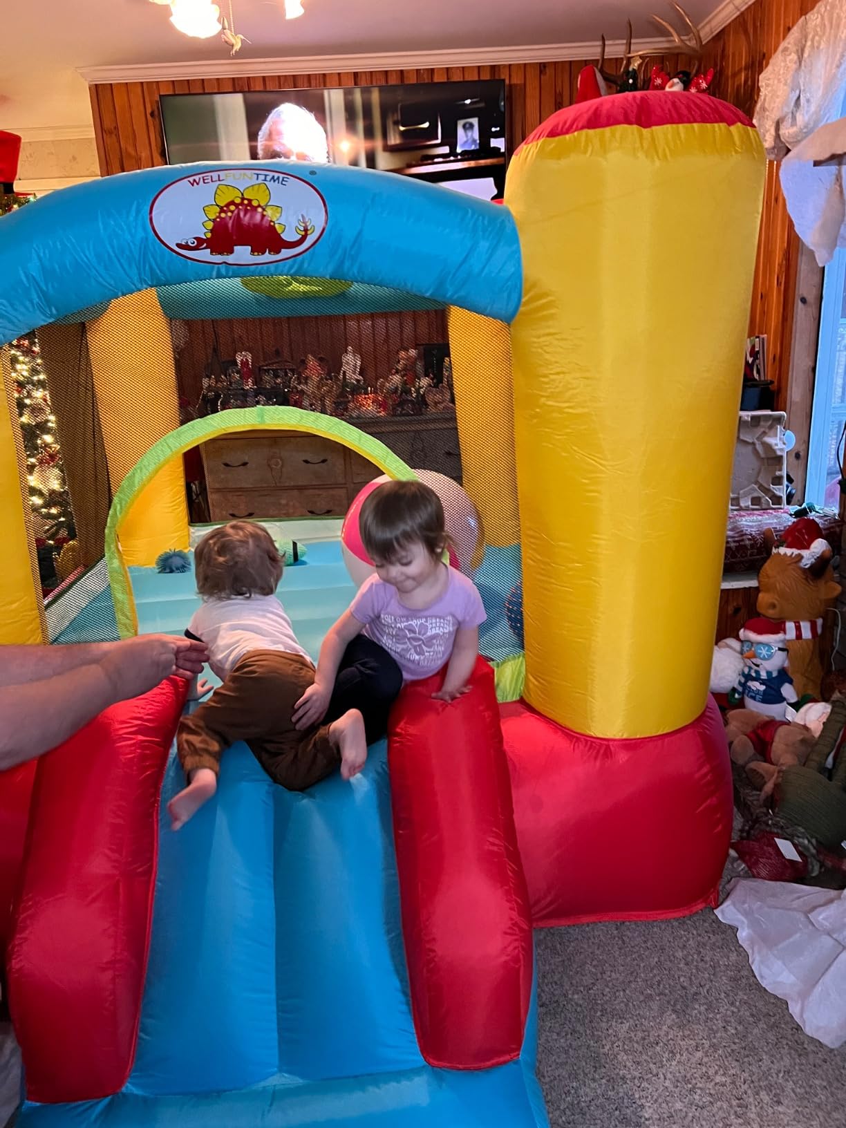 WELLFUNTIME Inflatable Bouncy Castle & Bounce House Slide, Kids Jumping Castle with Blower, 100x77x63 Inch customer photo 2