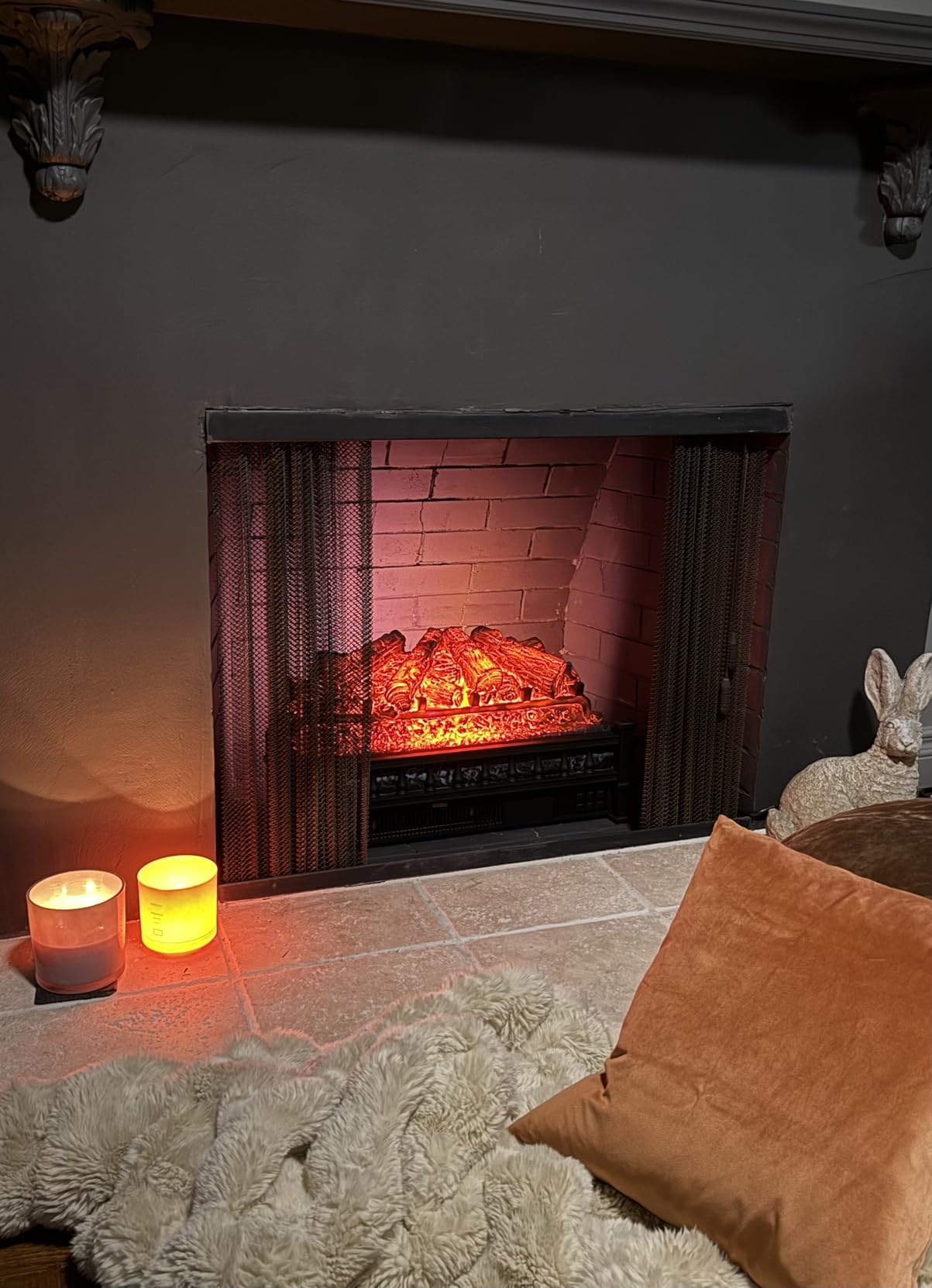 TURBRO Eternal Flame 26 in. WiFi Infrared Quartz Electric Fireplace Log Heater with Sound Crackling, Realistic Pinewood Logs, Adjustable Flame Colors, Remote Control, Thermostat, Timer, 1500W Bronze customer photo 1