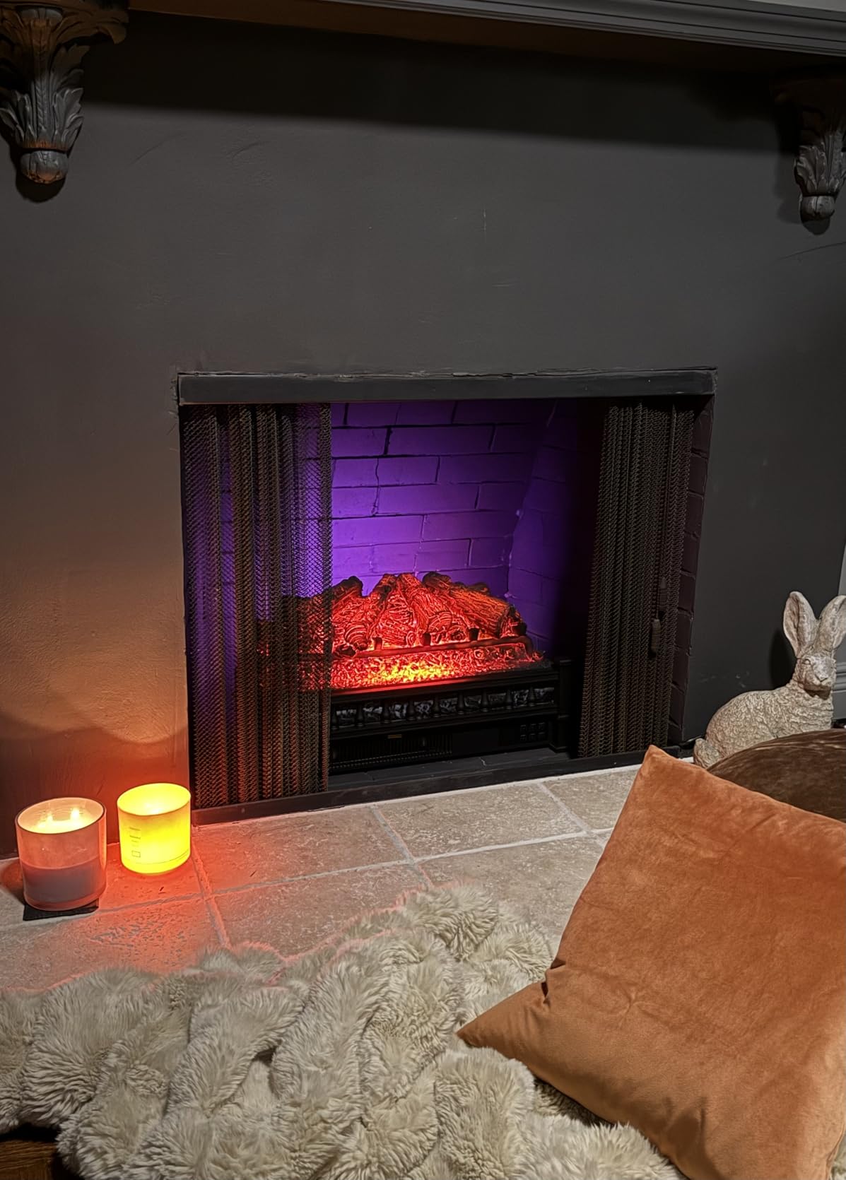 TURBRO Eternal Flame 26 in. WiFi Infrared Quartz Electric Fireplace Log Heater with Sound Crackling, Realistic Pinewood Logs, Adjustable Flame Colors, Remote Control, Thermostat, Timer, 1500W Bronze customer photo 2