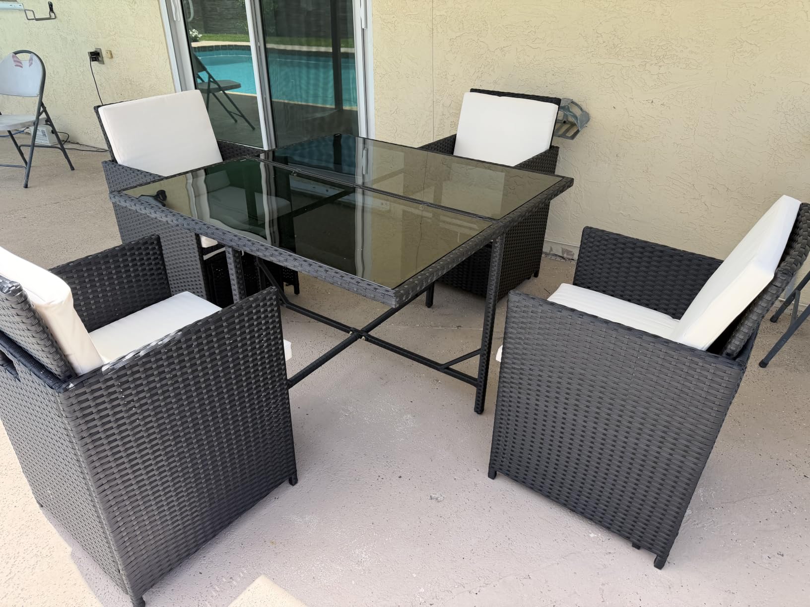 Yaheetech 9 Pcs Patio Dining Sets, Rattan Chairs w/Glass Table Black/Beige | Outdoor Space Saving Wicker Sectional Conversation Furniture Set with Removeable Cushions customer photo 1