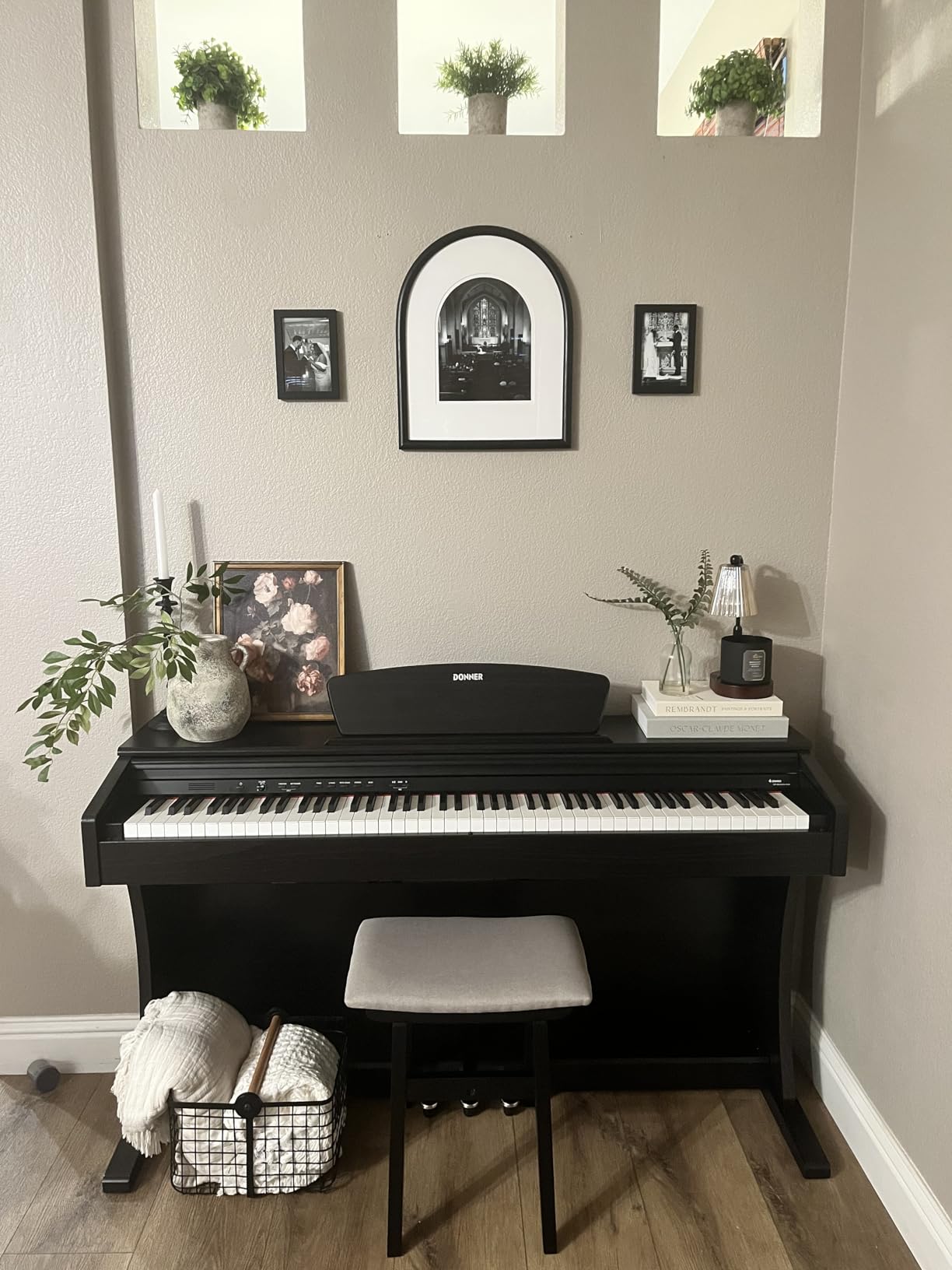 Donner DDP-400 Digital Piano with 88 Key Progressive Weighted Keyboard, Premium Upright Piano Keyboard for Professional, Bundle with Headphone, Bluetooth, Record,138 Tones,100 Rhythms, LCD, Brown customer photo 1