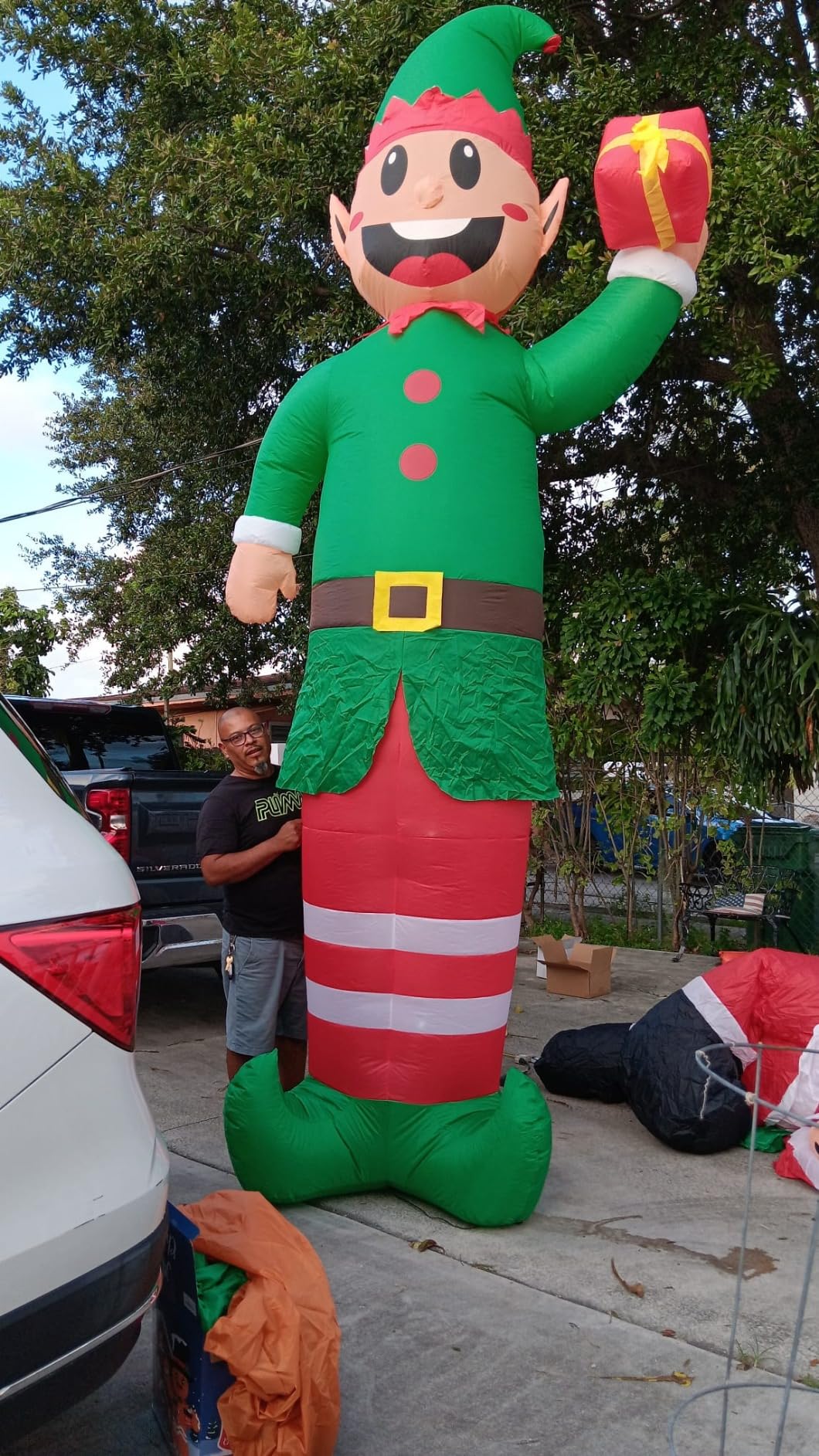 14 Ft by 5.2 Ft Super Tall Christmas Inflatable Elf, Christmas Inflatables Decorations Outdoor Blow Up Giant Santa Elf with Built-in LEDs Inflatable Christmas Decoration for Yard Outside Garden Lawn customer photo 1